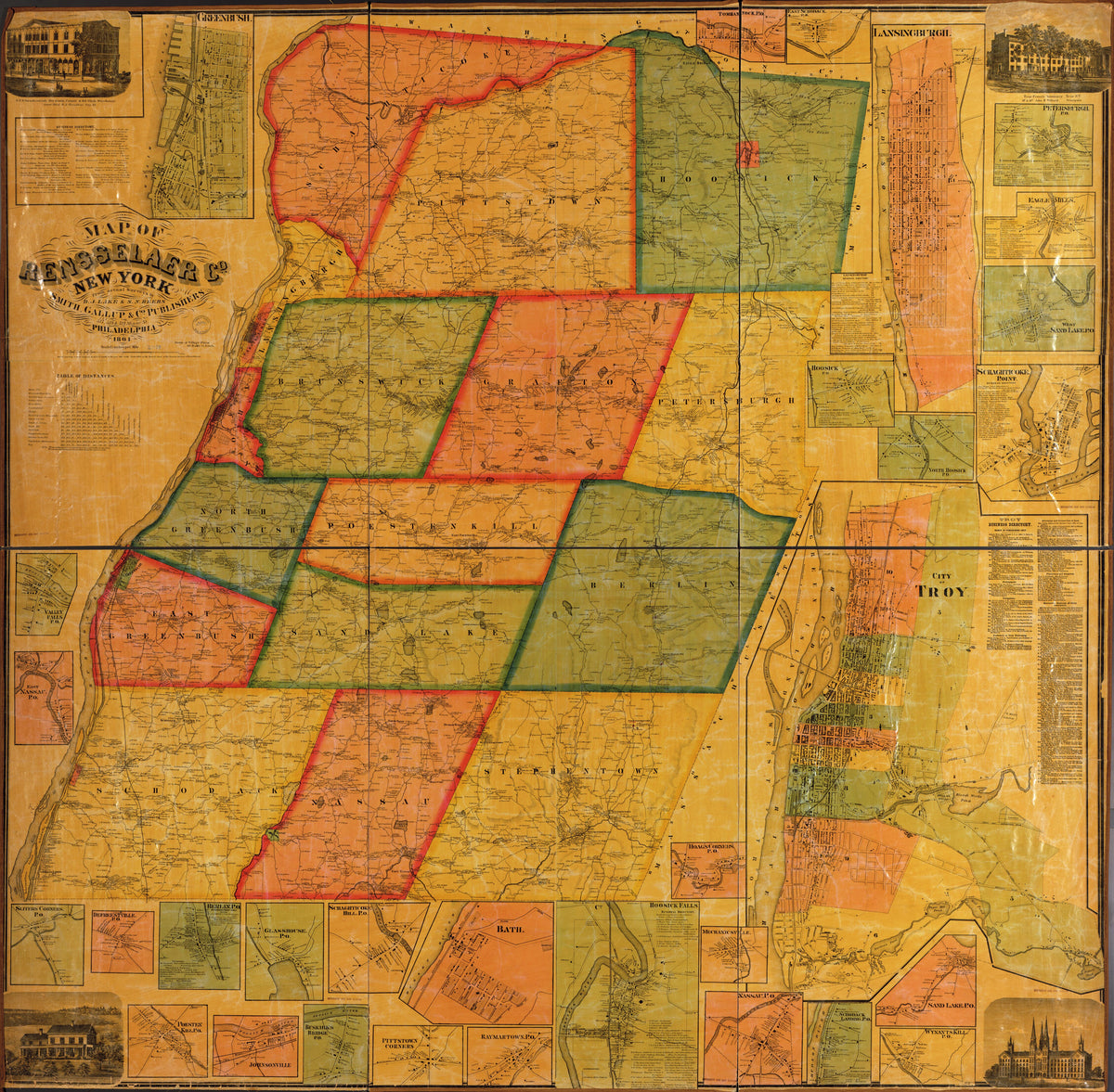Map of Rensselaer Co., New York in 1861 by Relic Map Company