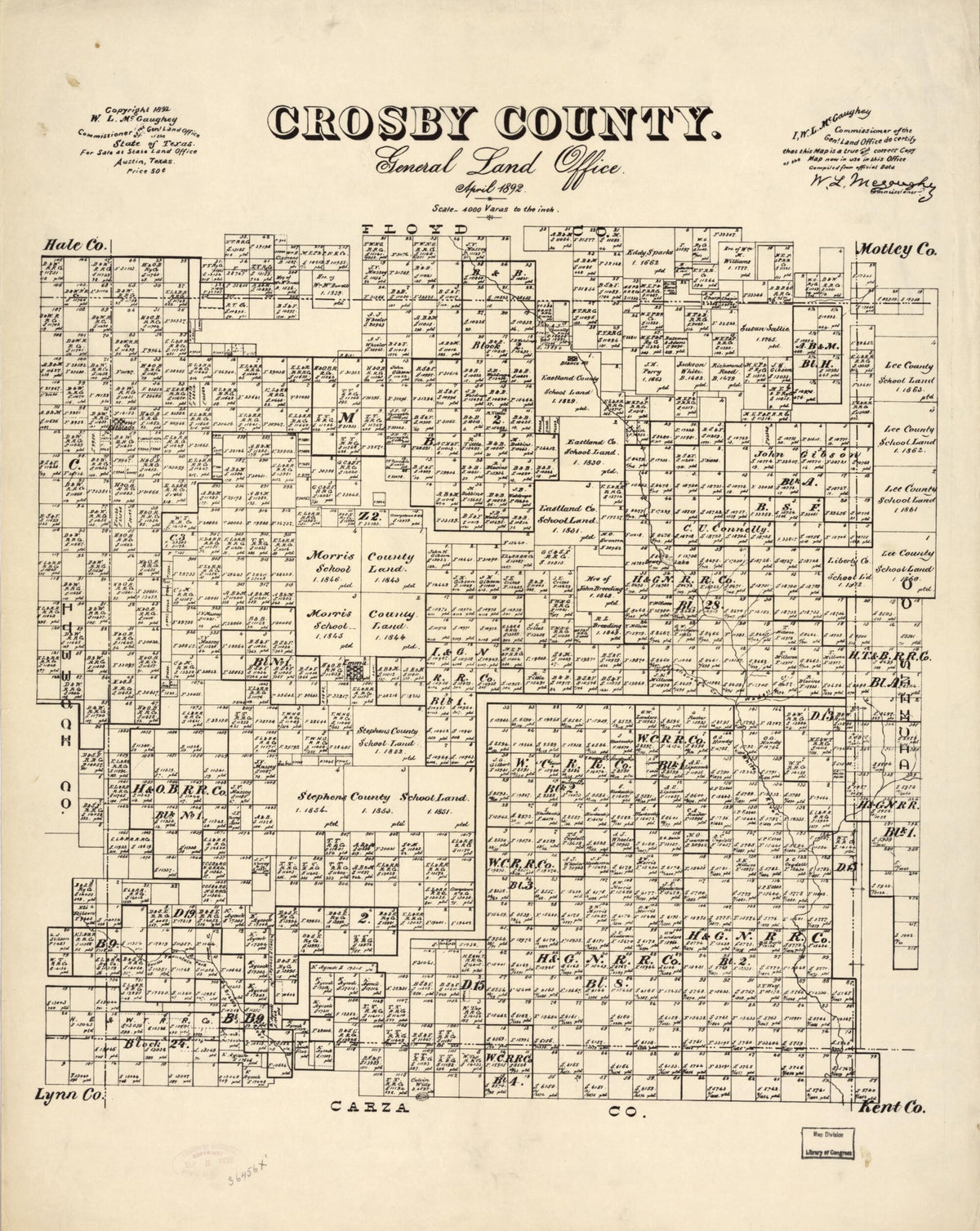 Crosby County : General Land Office, April 1892 by Relic Map Company
