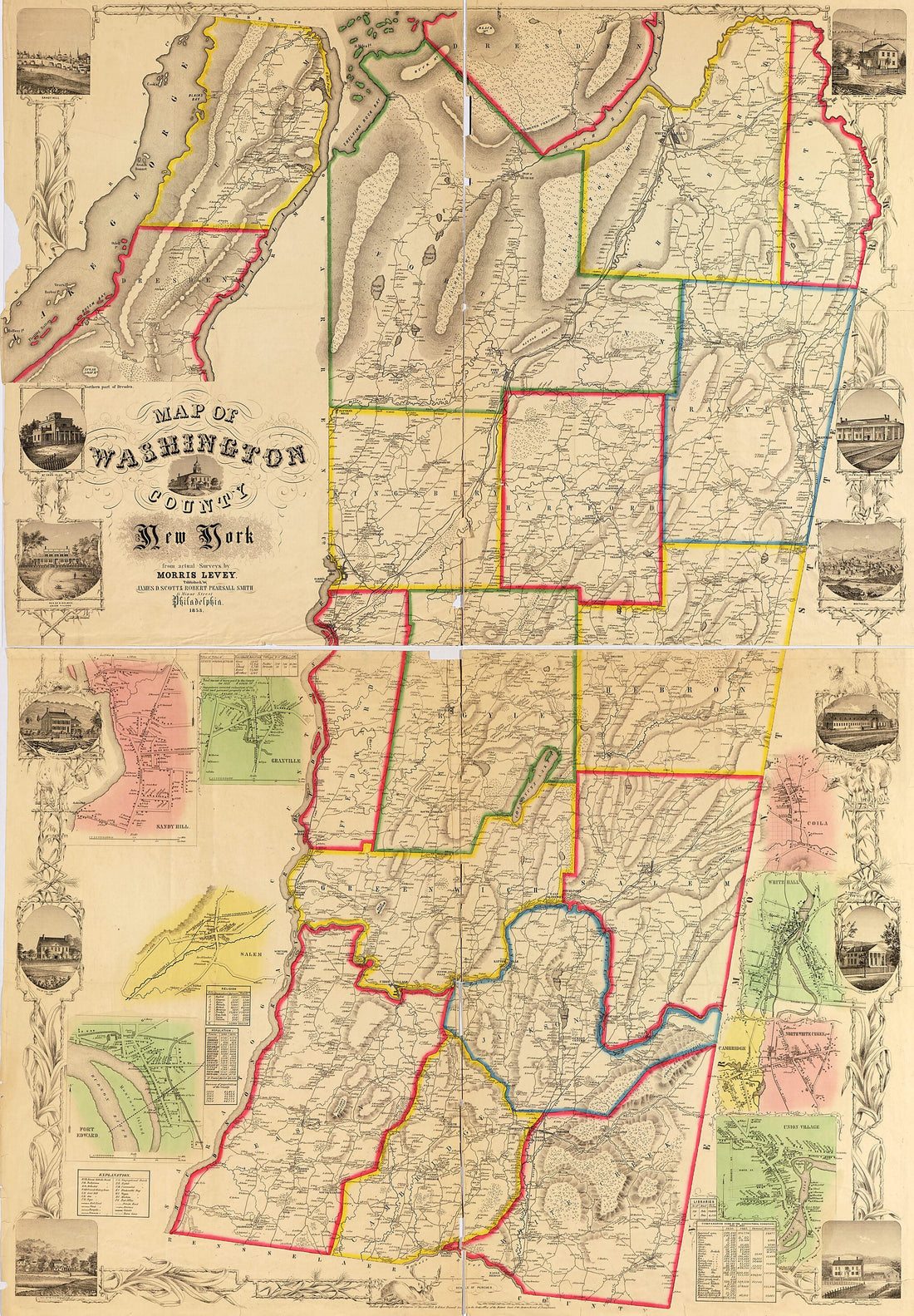 This old map of Map of Washington County, New York from 1853 was created by Morris Levey, James D. Scott, Robert Pearsall Smith in 1853