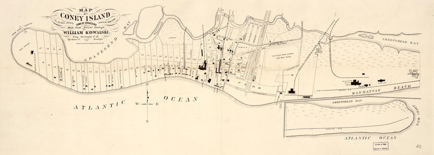 This old map of Map of Coney Island, Town of Gravesend, Kings County, State of New York from 1879 was created by William Kowalski in 1879