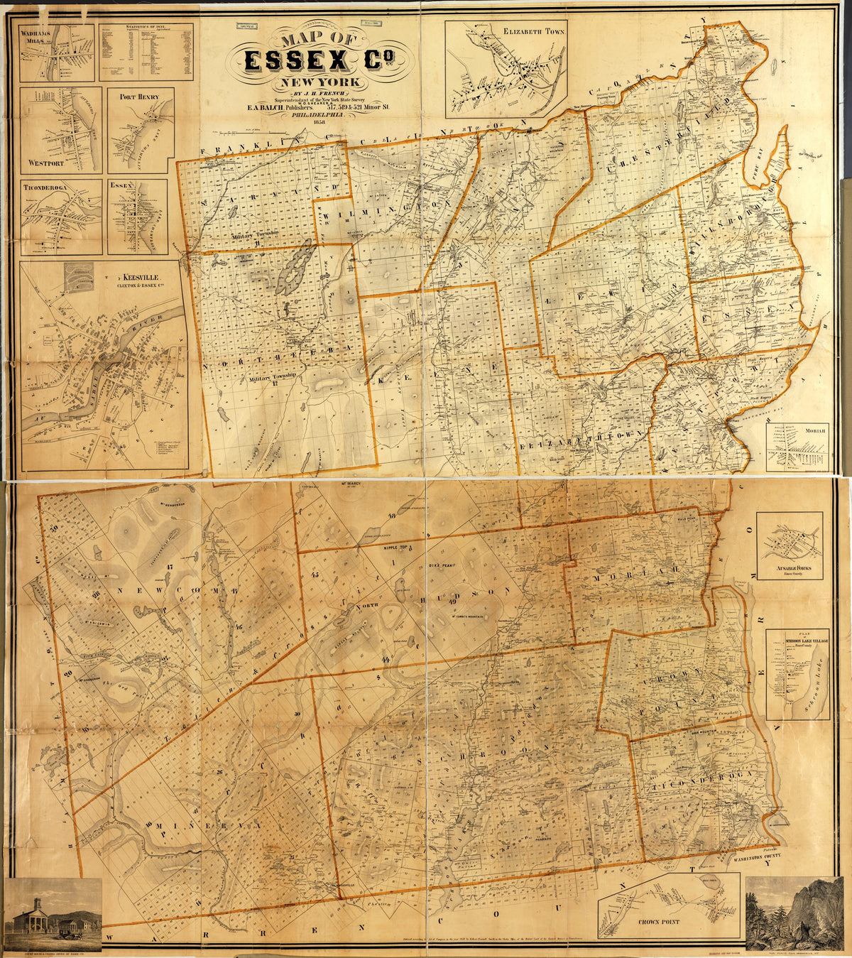 Map of Essex Co., New York in 1858 by Relic Map Company