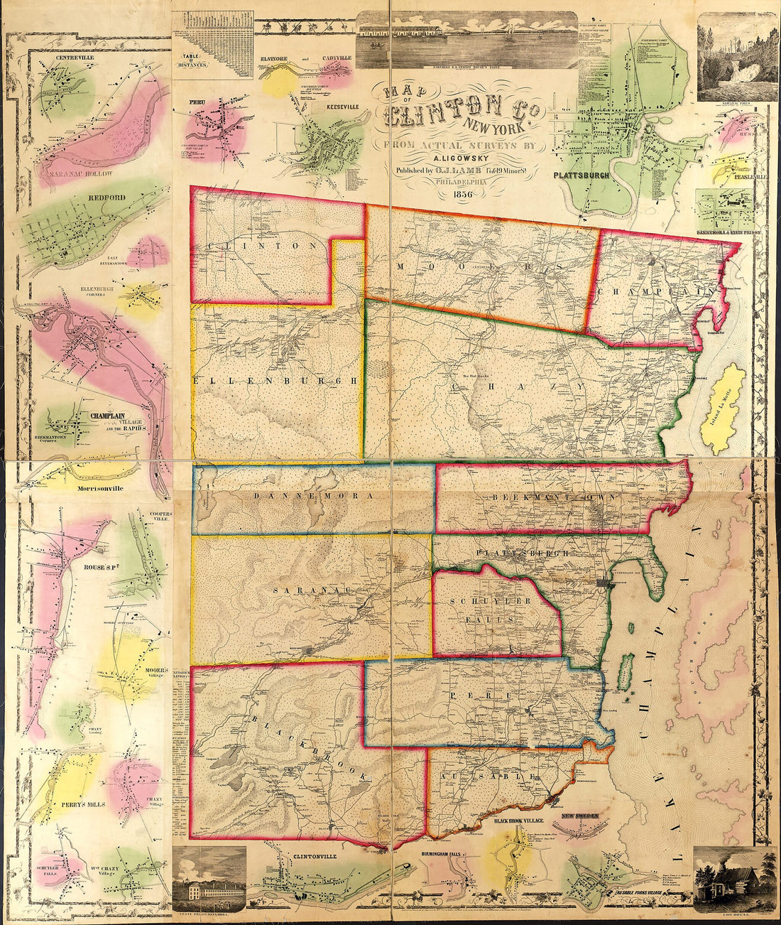 This old map of Map of Clinton County, New York from 1856 was created by A. Ligowsky in 1856