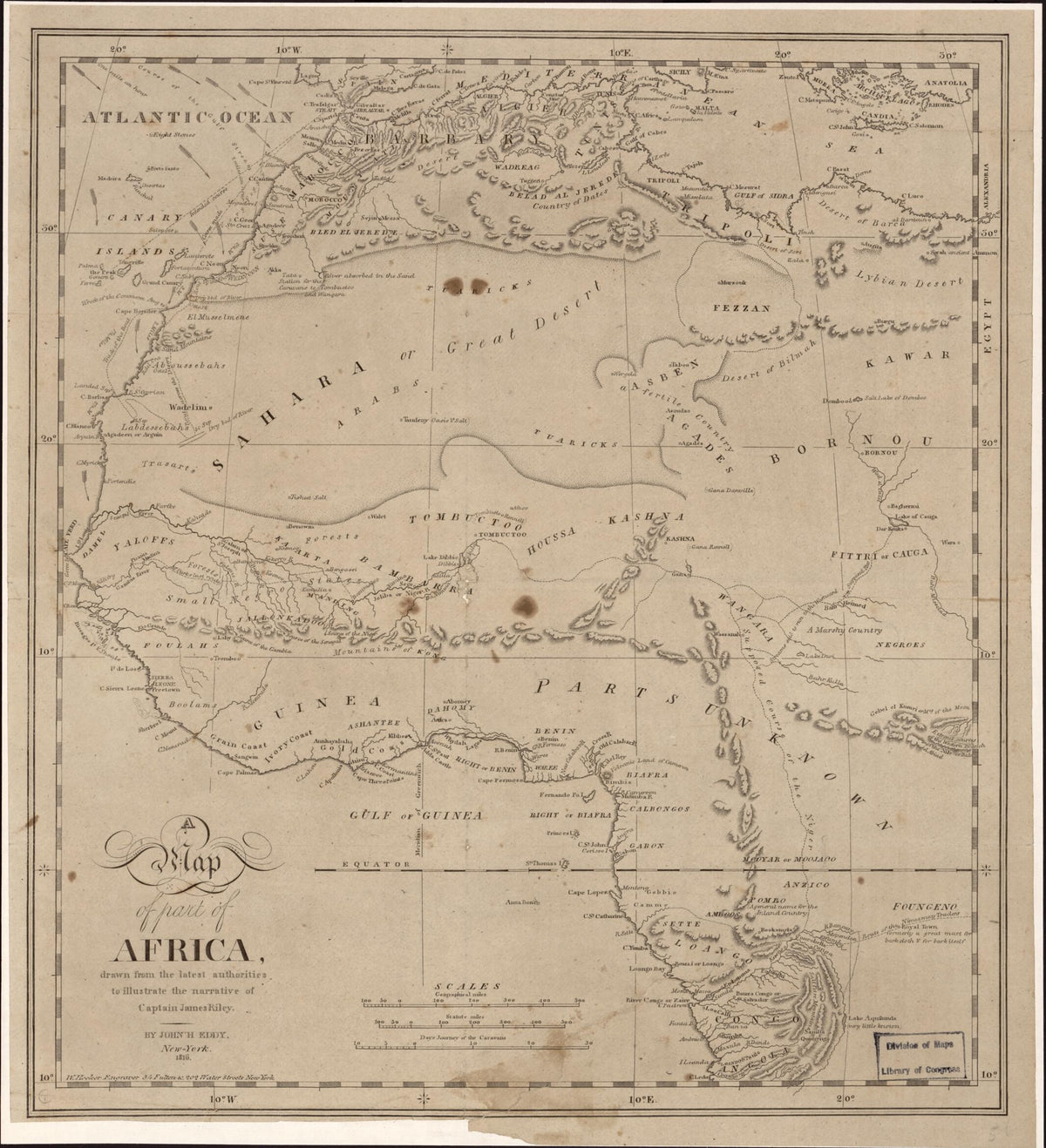 A Map of Part of Africa : Drawn by the Latest Authorities to Illustrate the Narrative of Captain James Riley 1816 by Relic Map Company