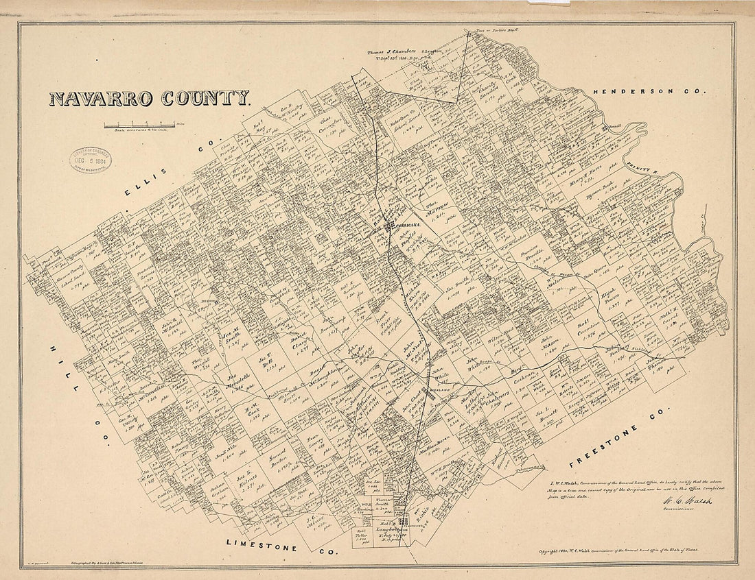 This old map of Navarro County from 1880 was created by G. N. Beaumont,  Texas. General Land Office, W. C. (William C.) Walsh in 1880