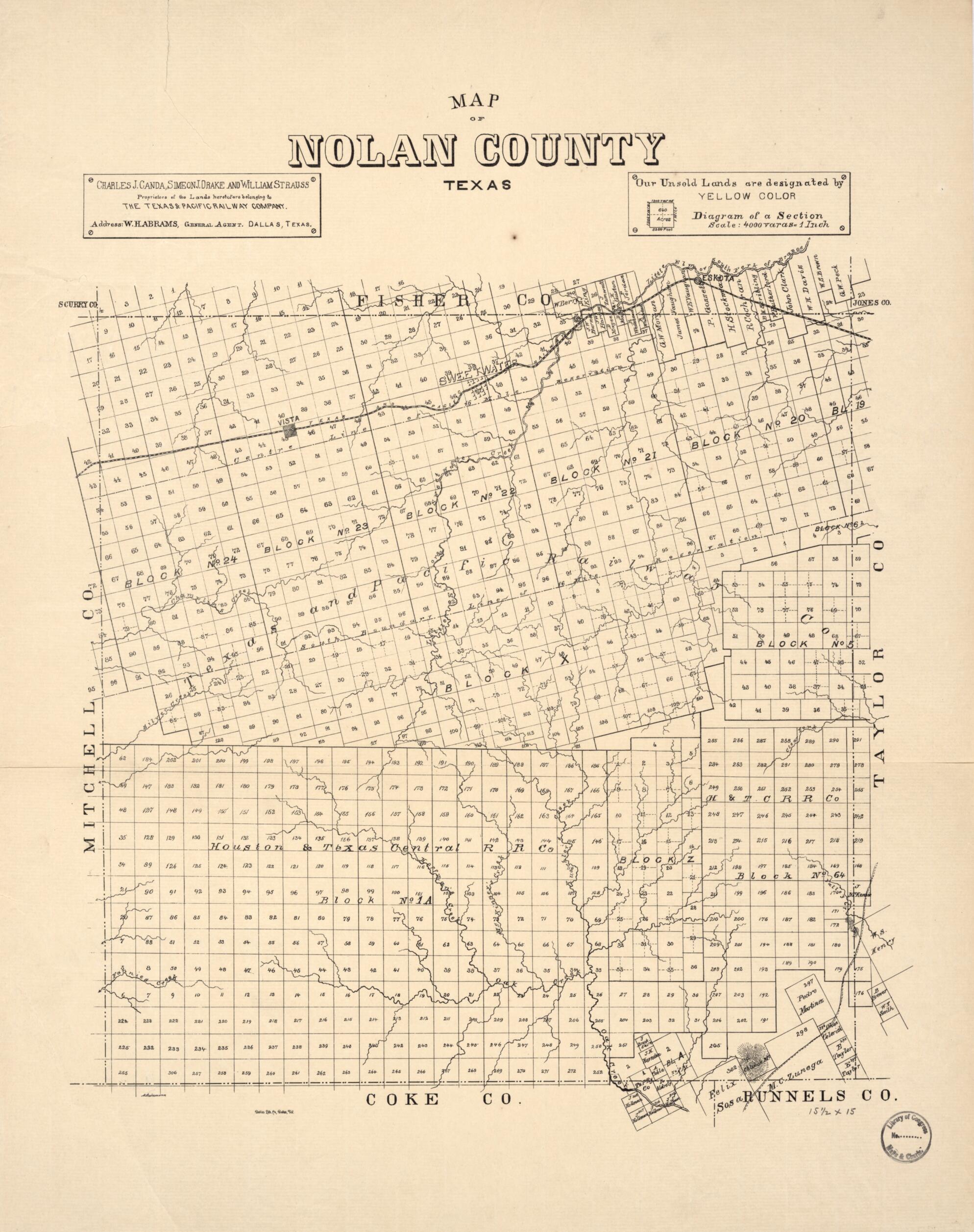 This old map of Map of Nolan County, Texas from 1890 was created by M. Stakemann in 1890