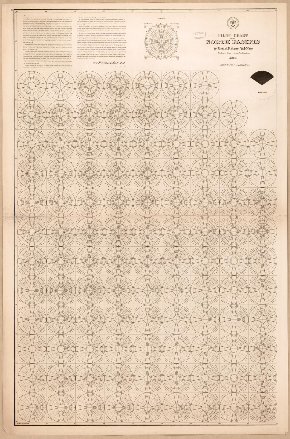 This old map of Pilot Chart of the North Pacific (North Pacific) from 1852 was created by Matthew Fontaine Maury, Charles Morris,  United States Naval Observatory,  United States. Bureau of Ordnance and Hydrography,  United States. Hydrographic Office in