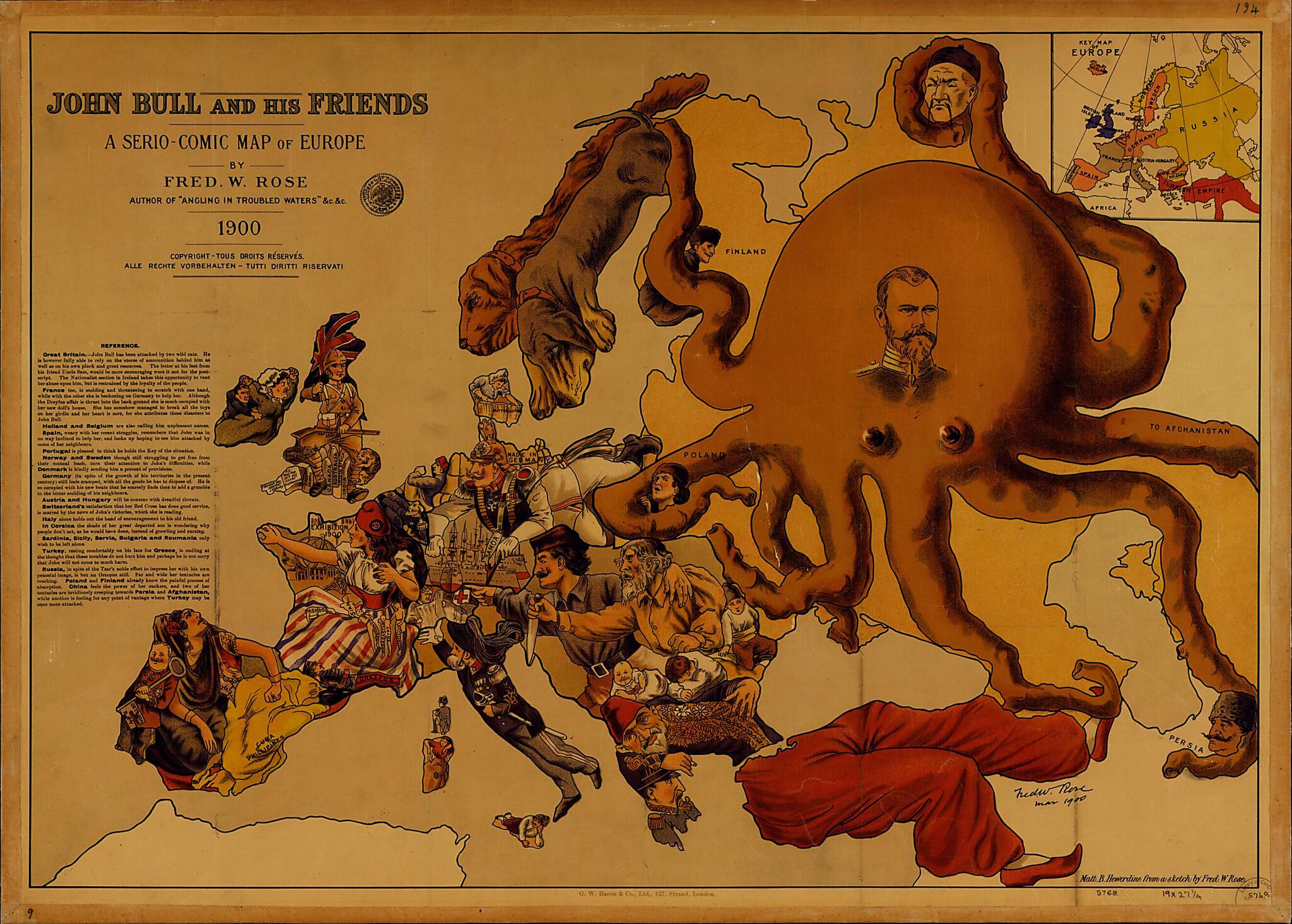 This old map of Comic Map of Europe from 1900 was created by Fred. W. (Frederick W.) Rose in 1900