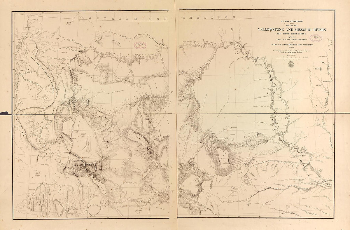 Missouri River, Yellowstone River 1868 by Relic Map Company