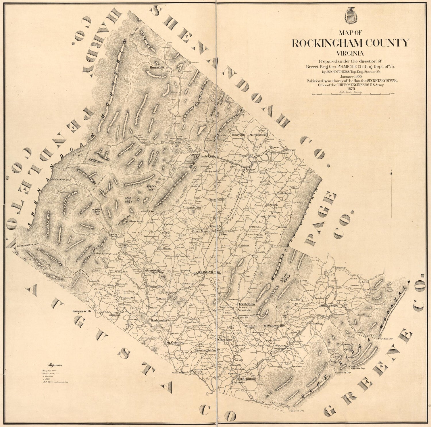 This old map of Map of Rockingham County, Virginia from 1875 was created by Jedediah Hotchkiss in 1875