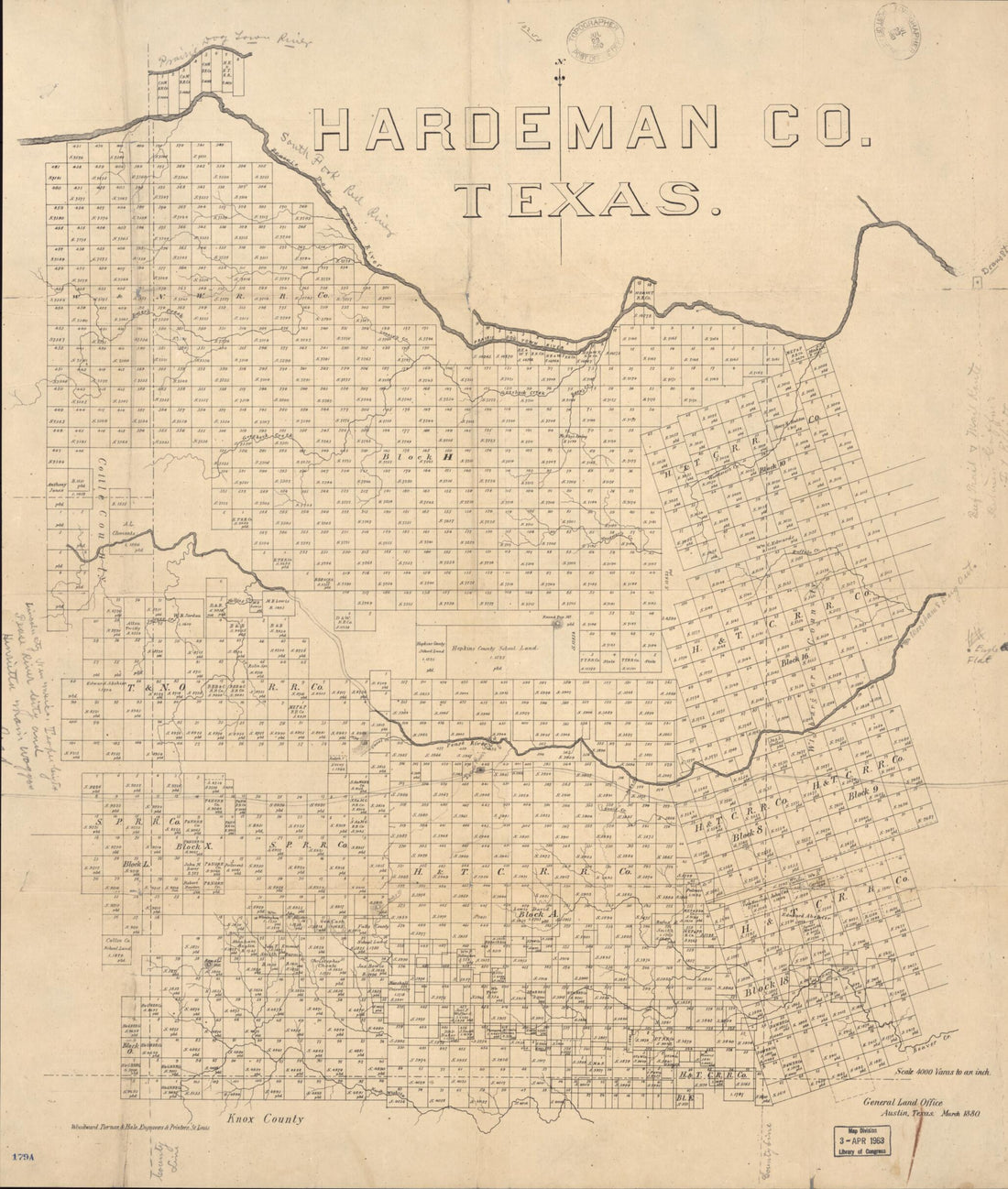 This old map of Hardeman County, Texas from 1880 was created by  Texas. General Land Office in 1880