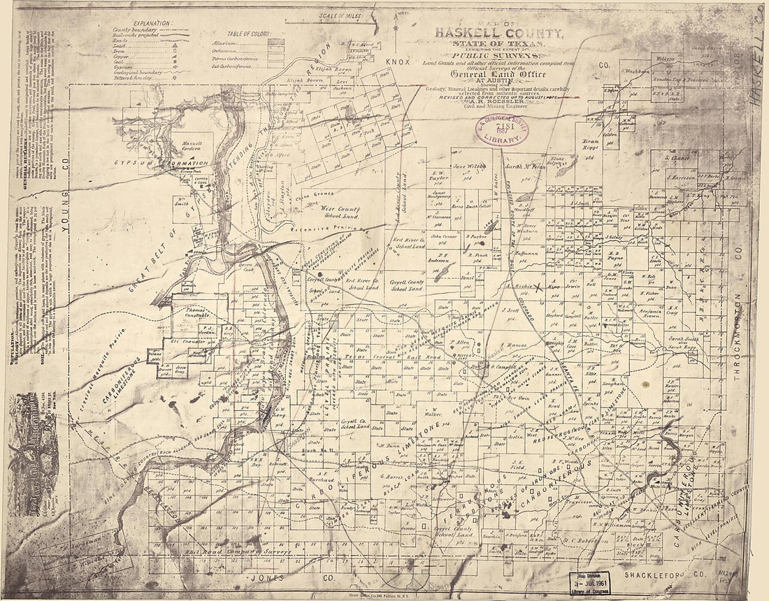 This old map of Map of Haskell County, State of Texas : Exhibiting the Extent of Public Surveys, Land Grants and All Other Official Information Compiled from Official Surveys of the General Land Office at Austin from 1876 was created by A. R. Roessler,  