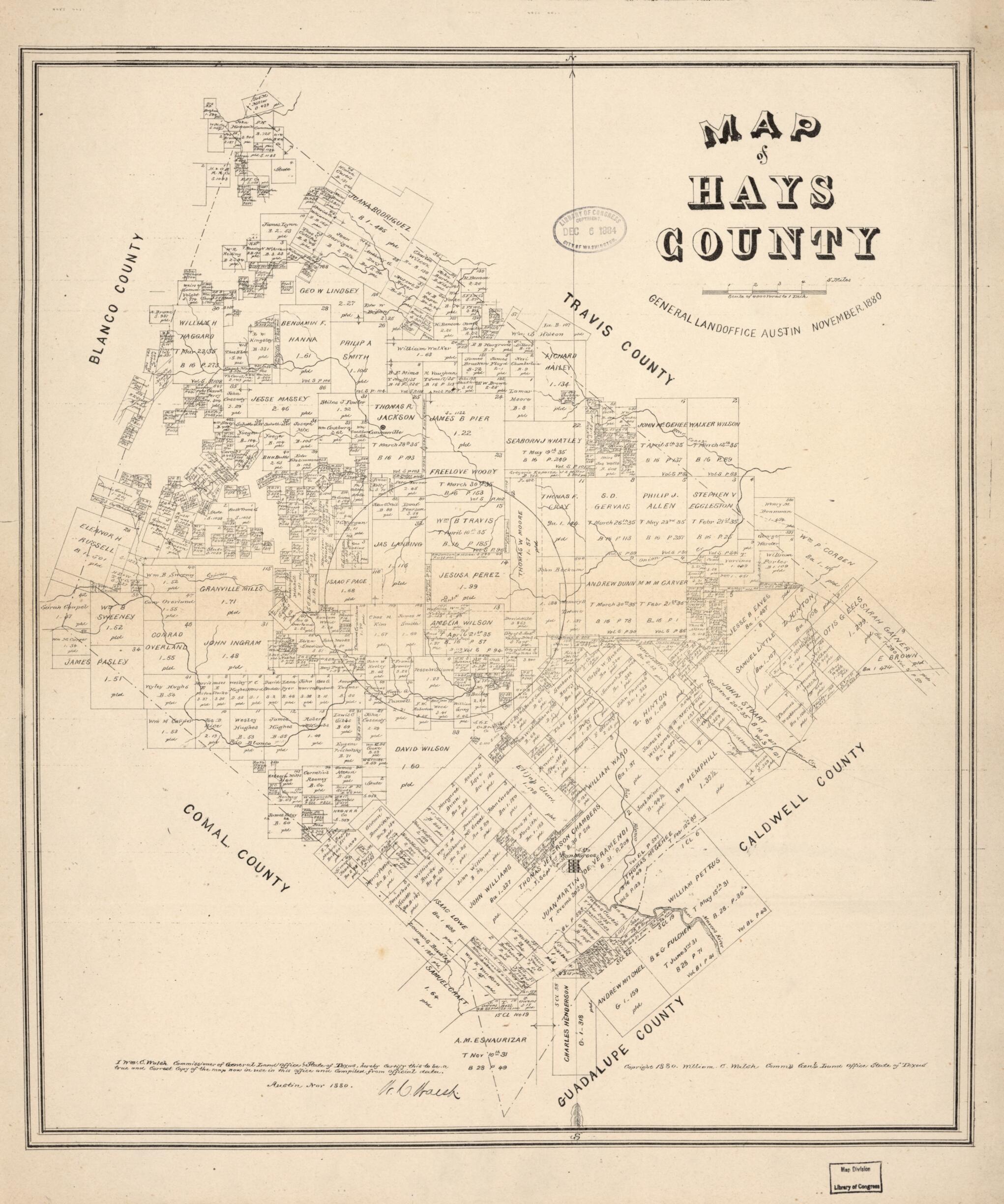 This old map of Map of Hays County, Texas from 1880 was created by  Texas. General Land Office, W. C. (William C.) Walsh in 1880