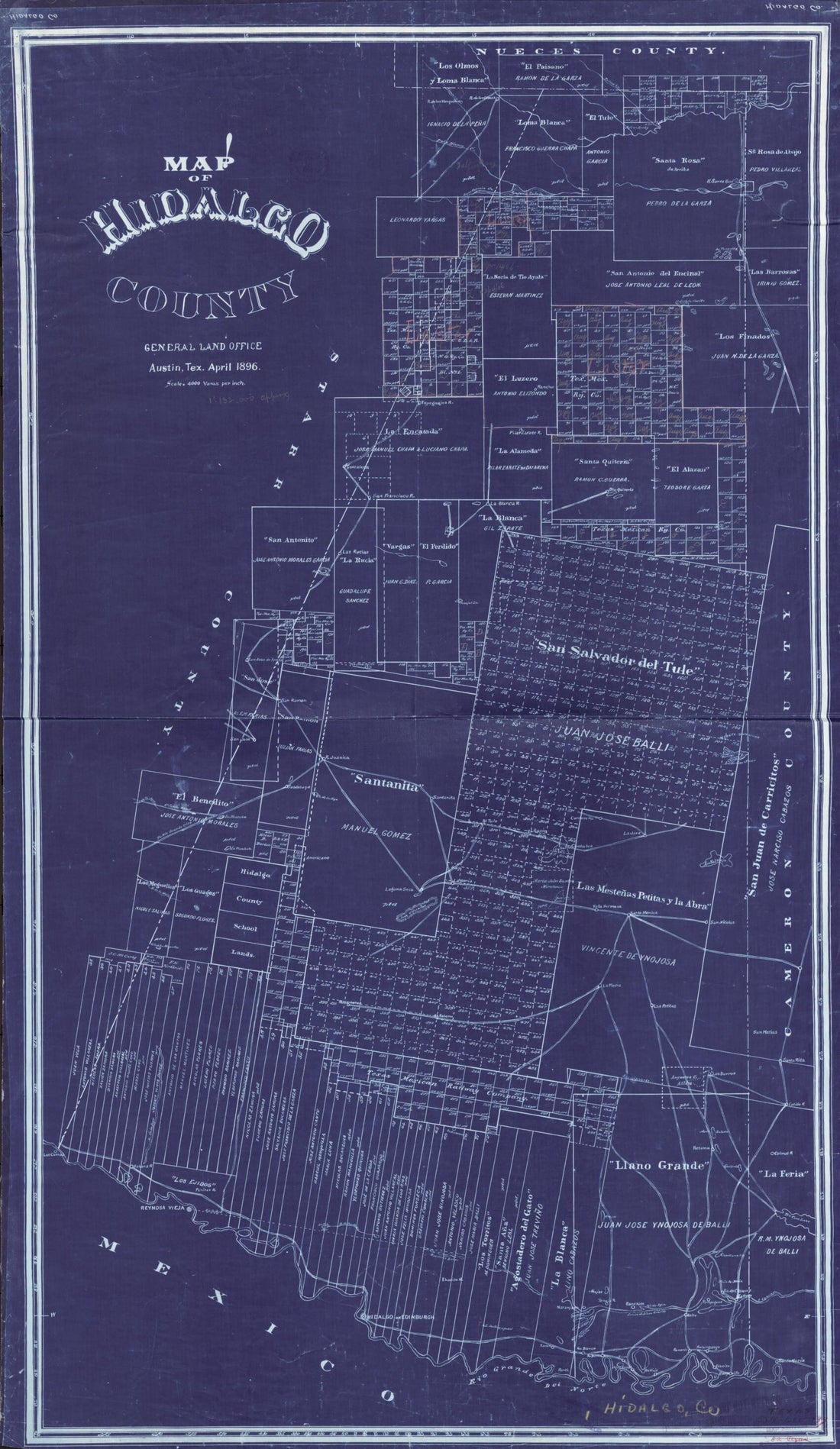 This old map of Map of Hidalgo County from 1896 was created by  Texas. General Land Office in 1896