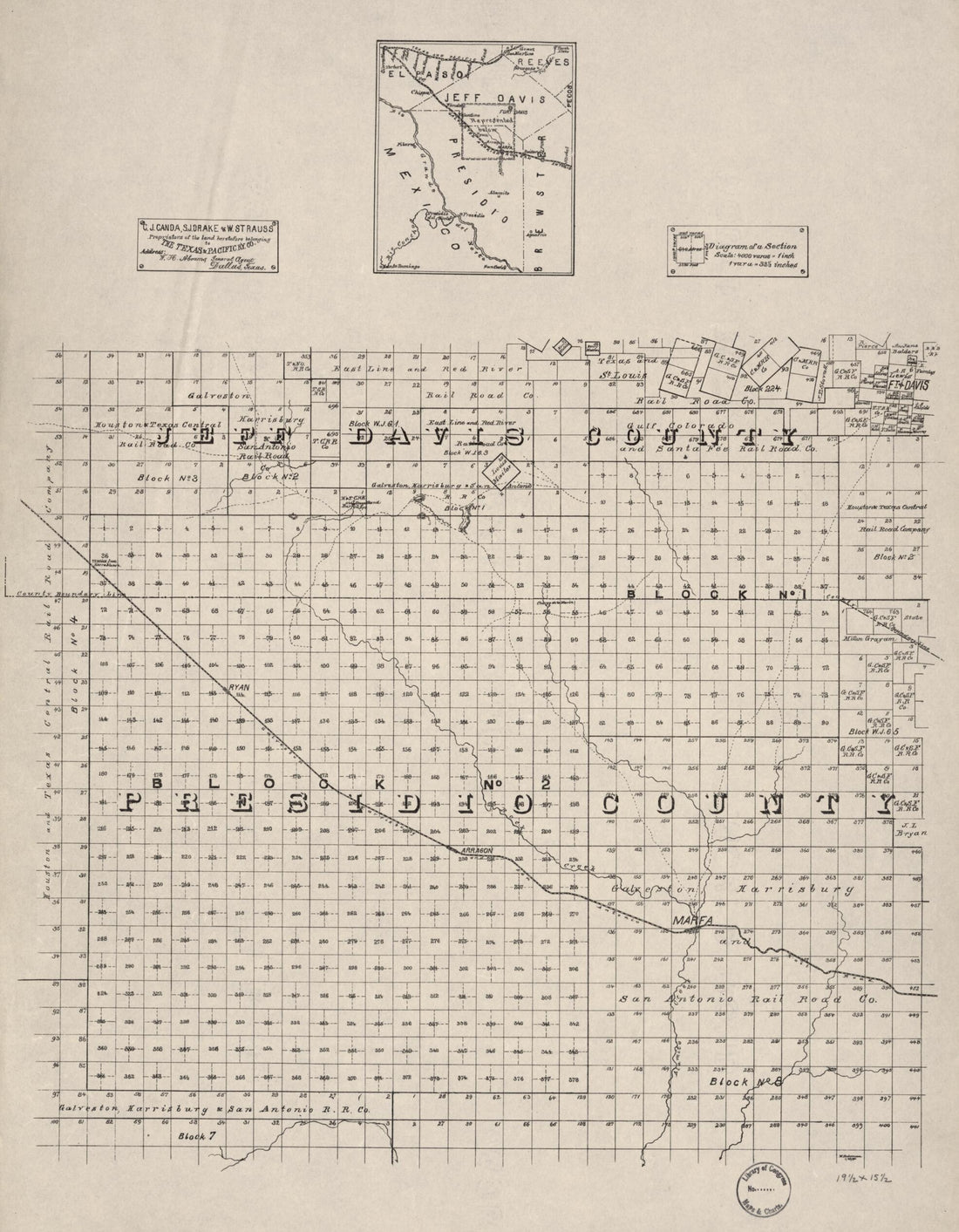 This old map of Map of Portions of Jeff Davis County and Presidio County, Texas from 1894 was created by M. Stakemann in 1894