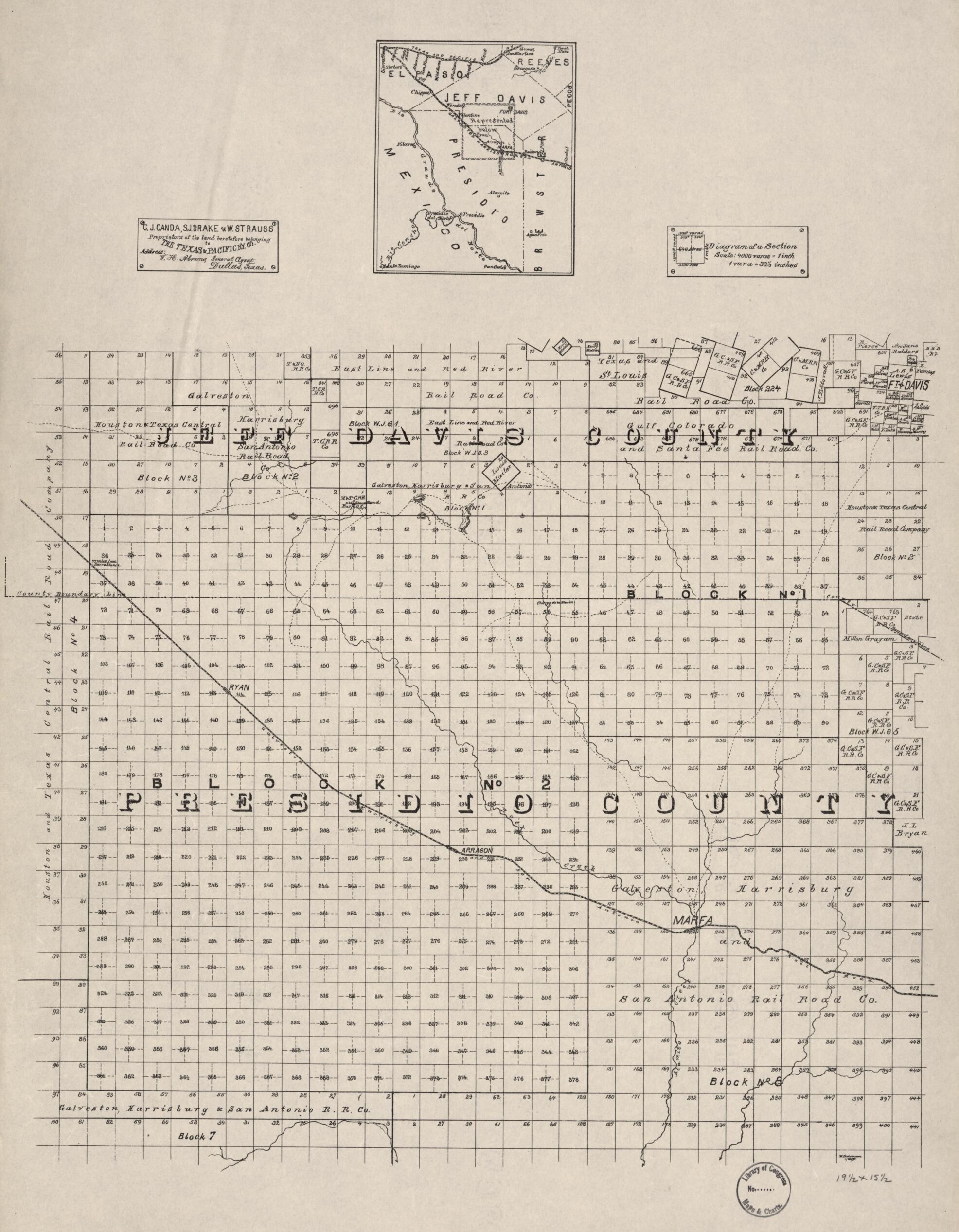 This old map of Map of Portions of Jeff Davis County and Presidio County, Texas from 1894 was created by M. Stakemann in 1894