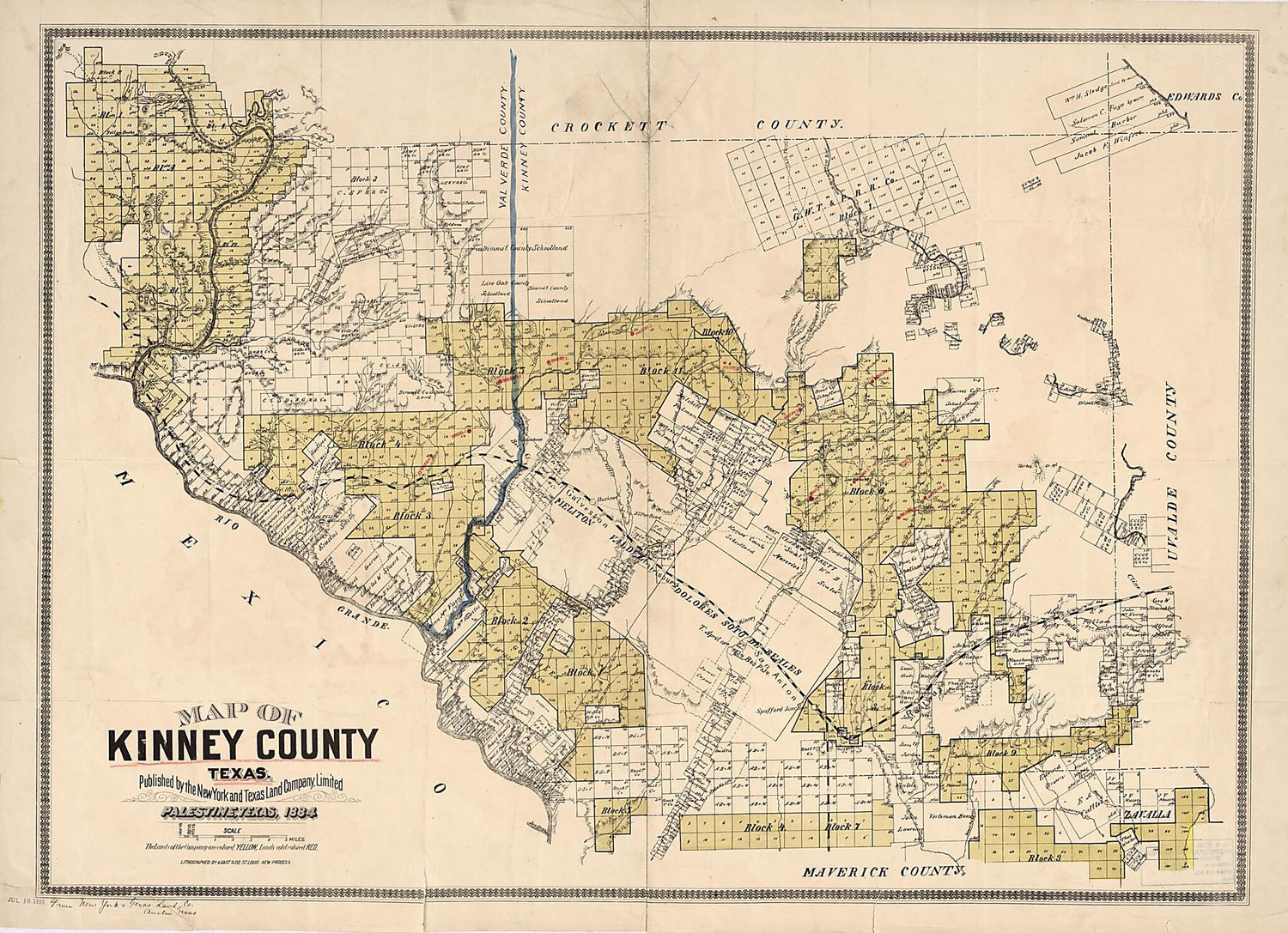 This old map of Map of Kinney County, Texas from 1884 was created by  New York and Texas Land Company in 1884