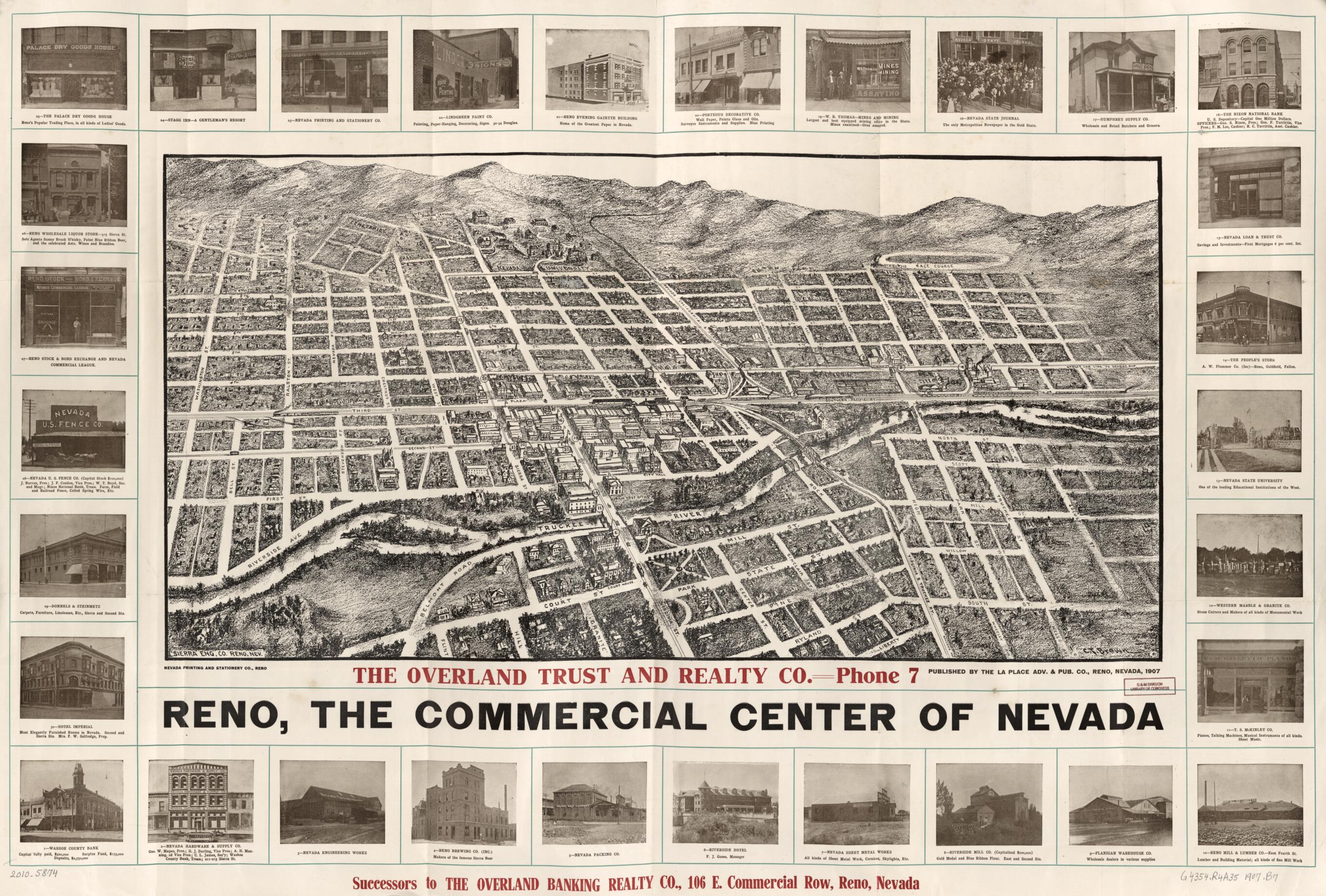 This old map of Reno, the Commercial Center of Nevada from 1907 was created by Grafton Tyler Brown in 1907