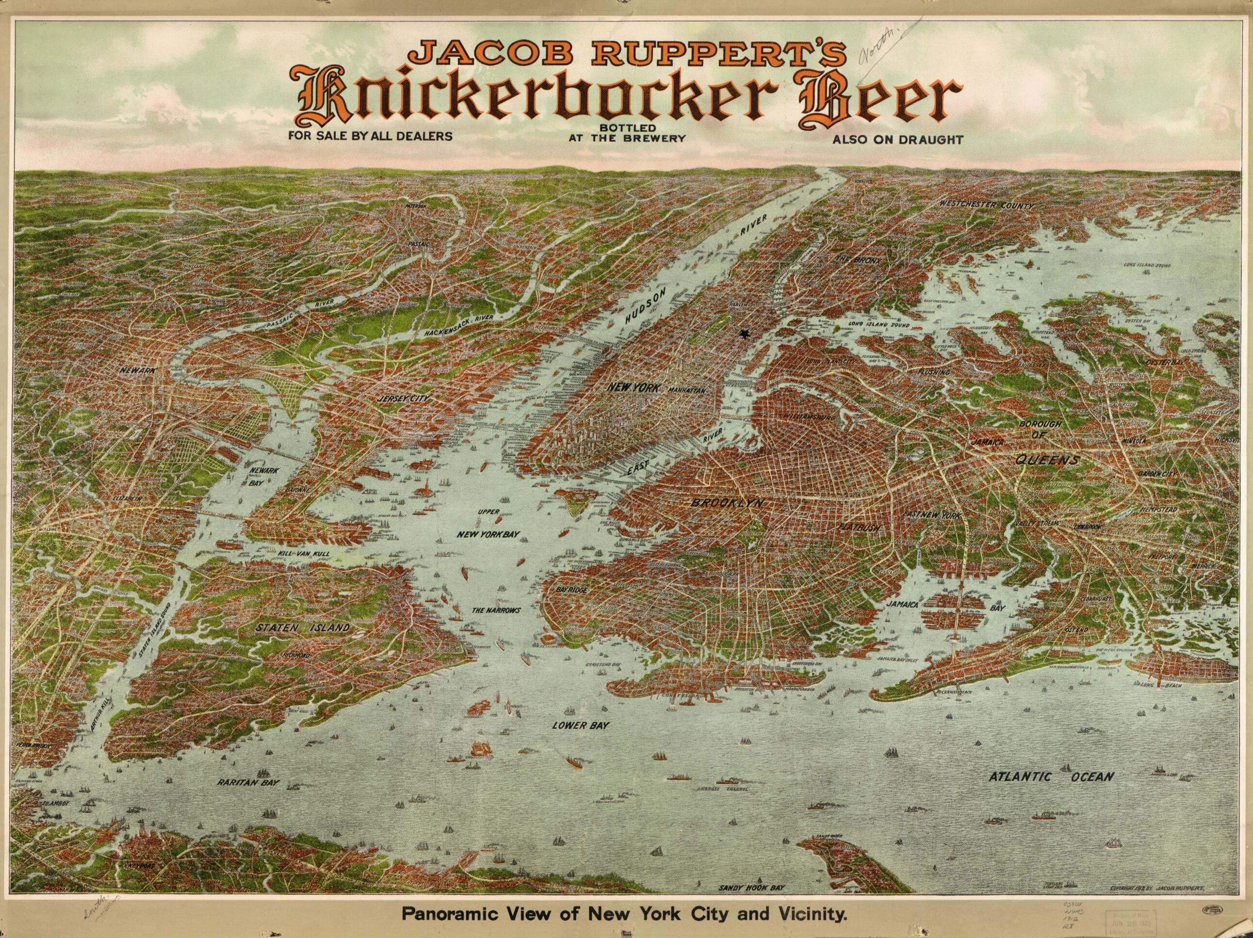 This old map of Panoramic View of New York City and Vicinity. (Jacob Ruppert&