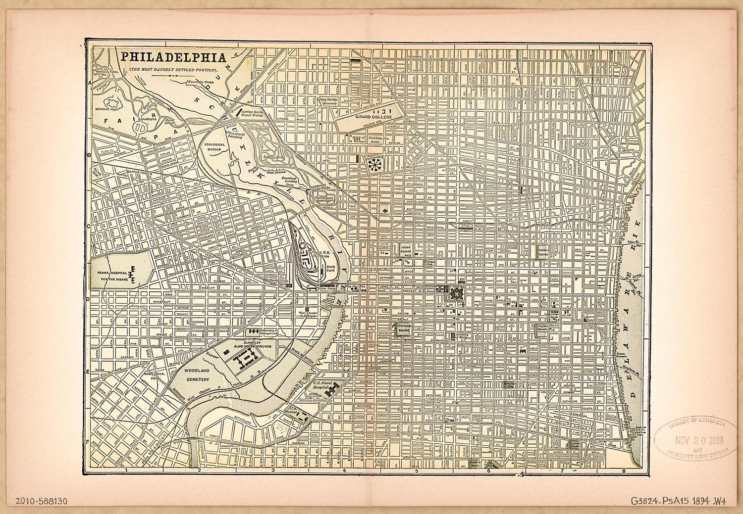 This old map of Philadelphia (the Most Densely Settled Portion) from 1894 was created by Ill.) Werner Company (Chicago in 1894