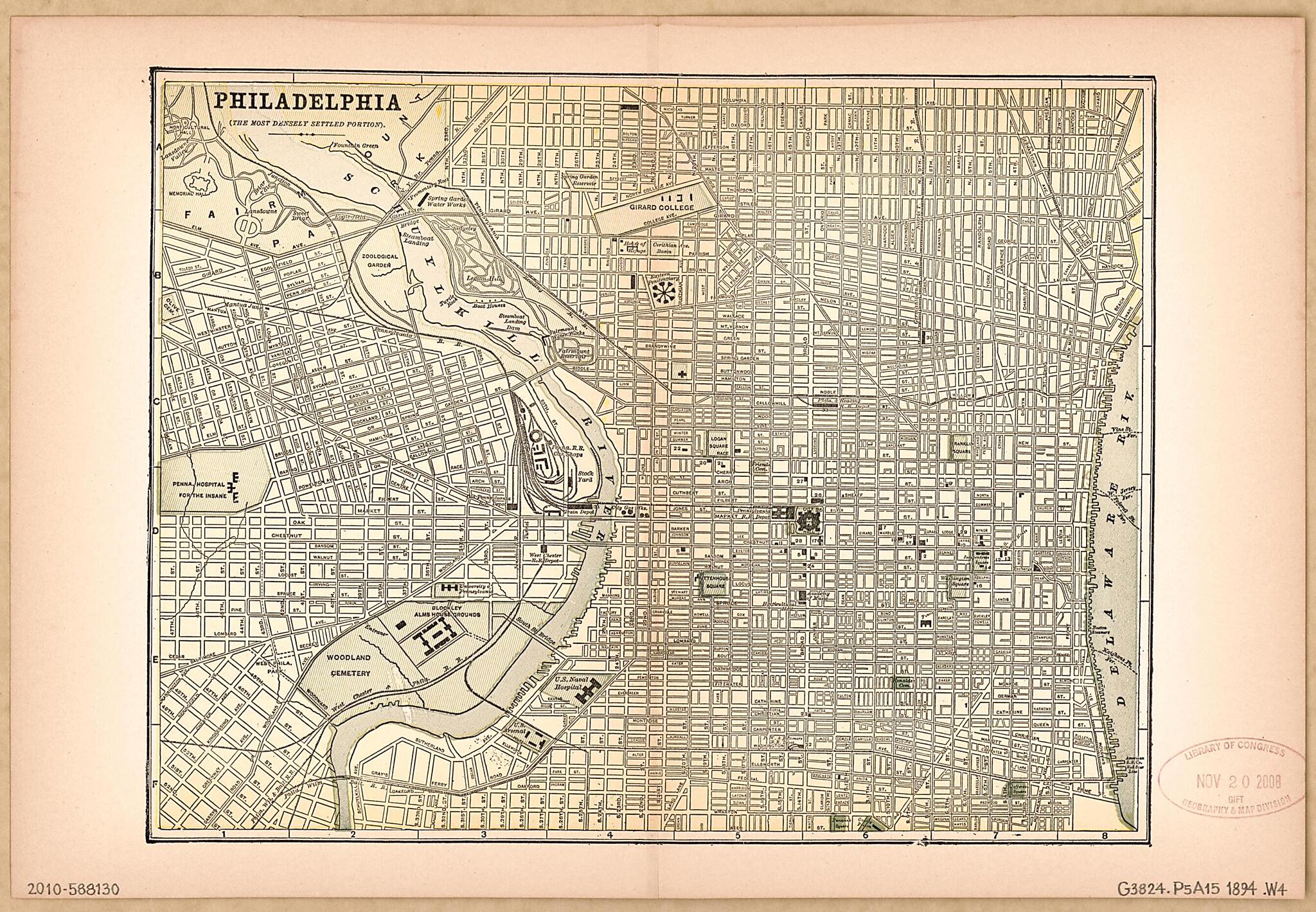 This old map of Philadelphia (the Most Densely Settled Portion) from 1894 was created by Ill.) Werner Company (Chicago in 1894