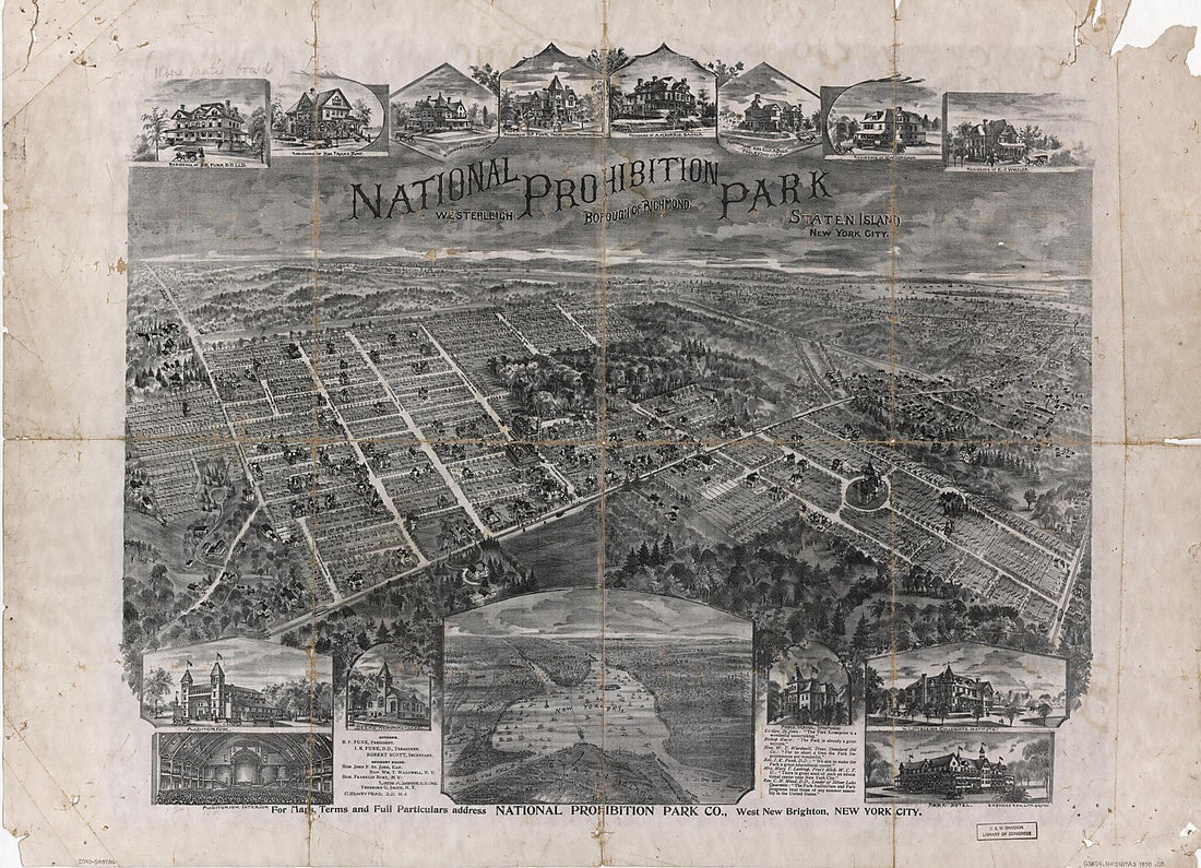 This old map of National Prohibition Park, Westerleigh, Borough of Richmond, Staten Island, New York City from 1898 was created by  National Prohibition Park Co,  O.H. Bailey &amp; Co in 1898