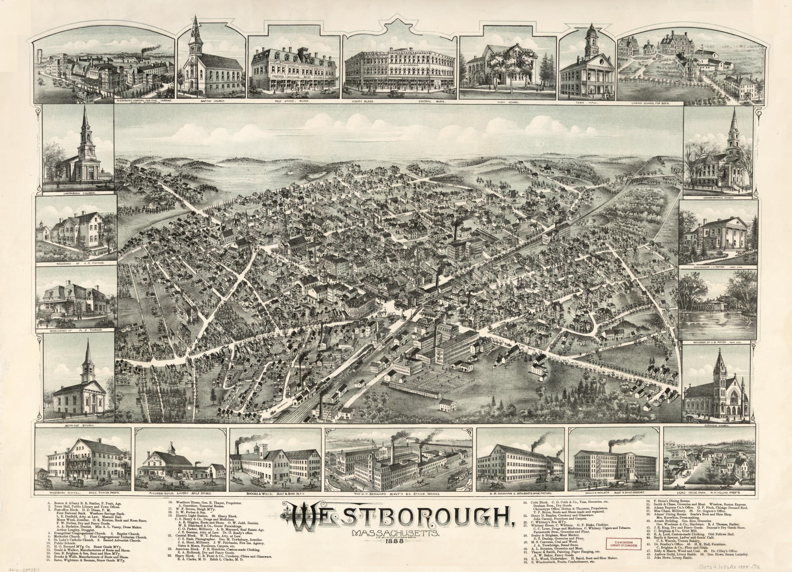 This old map of Westborough, Massachusetts, from 1888 was created by  O.H. Bailey &amp; Co in 1888