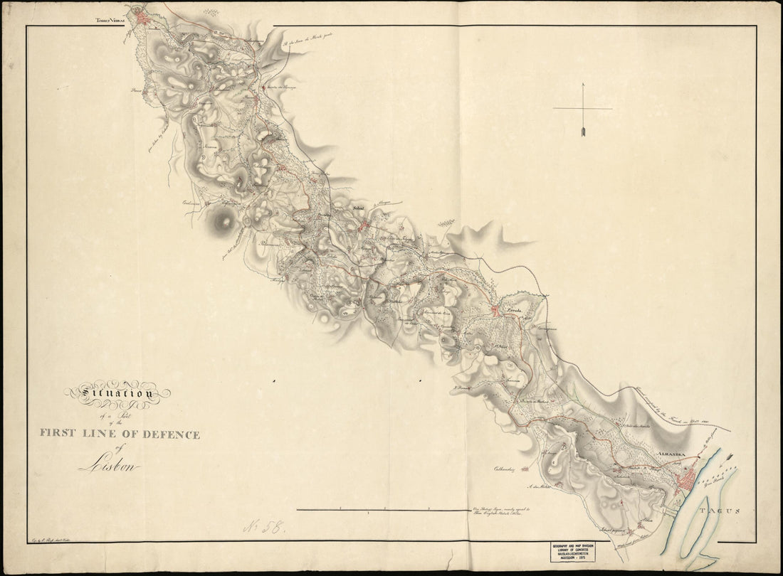 This old map of Situation of a Part of the First Line of Defence of Lisbon from 1810 was created by E. Preuss in 1810