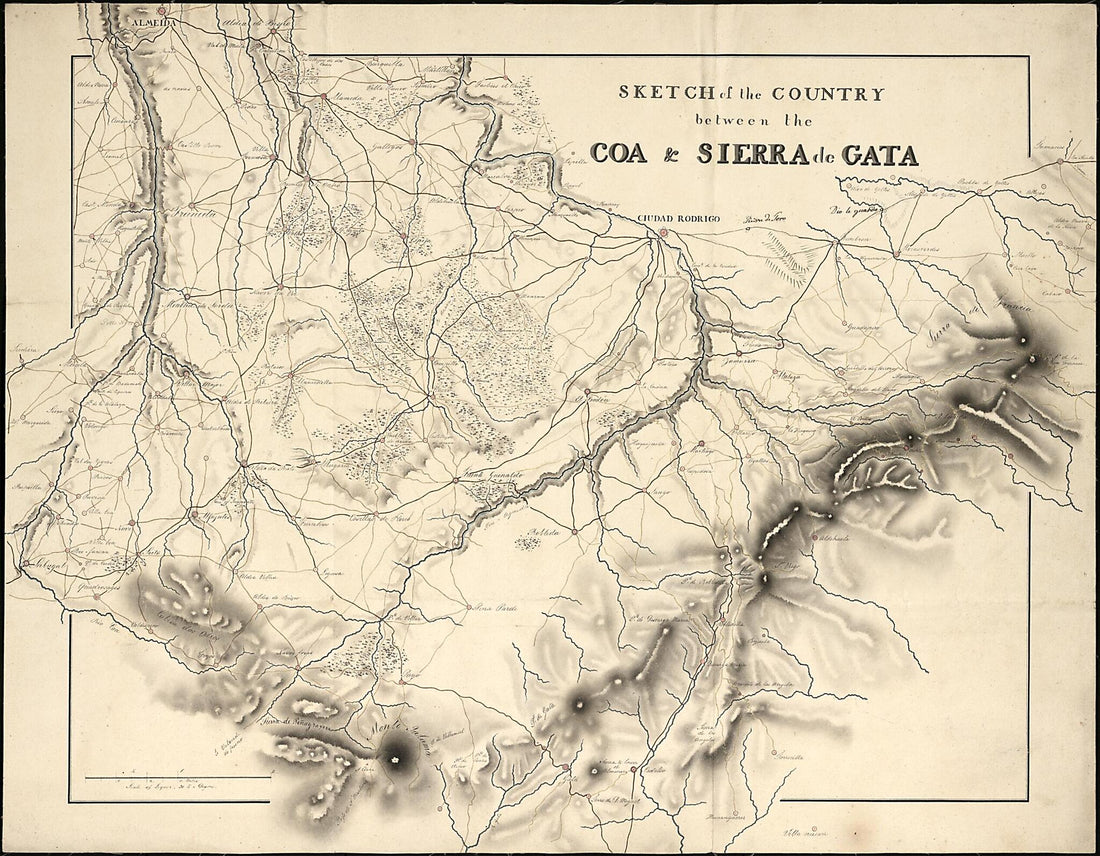 This old map of Sketch of the Country Between the Coa &amp; Sierra De Gata from 1812 was created by Georg Julius Von Hartmann in 1812