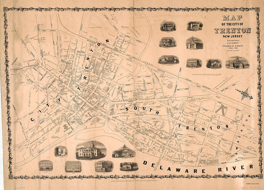 This old map of Map of the City of Trenton, New Jersey from 1849 was created by M. (Matthew) Dripps, Augustus Kollner, J. C. (James C.) Sidney in 1849