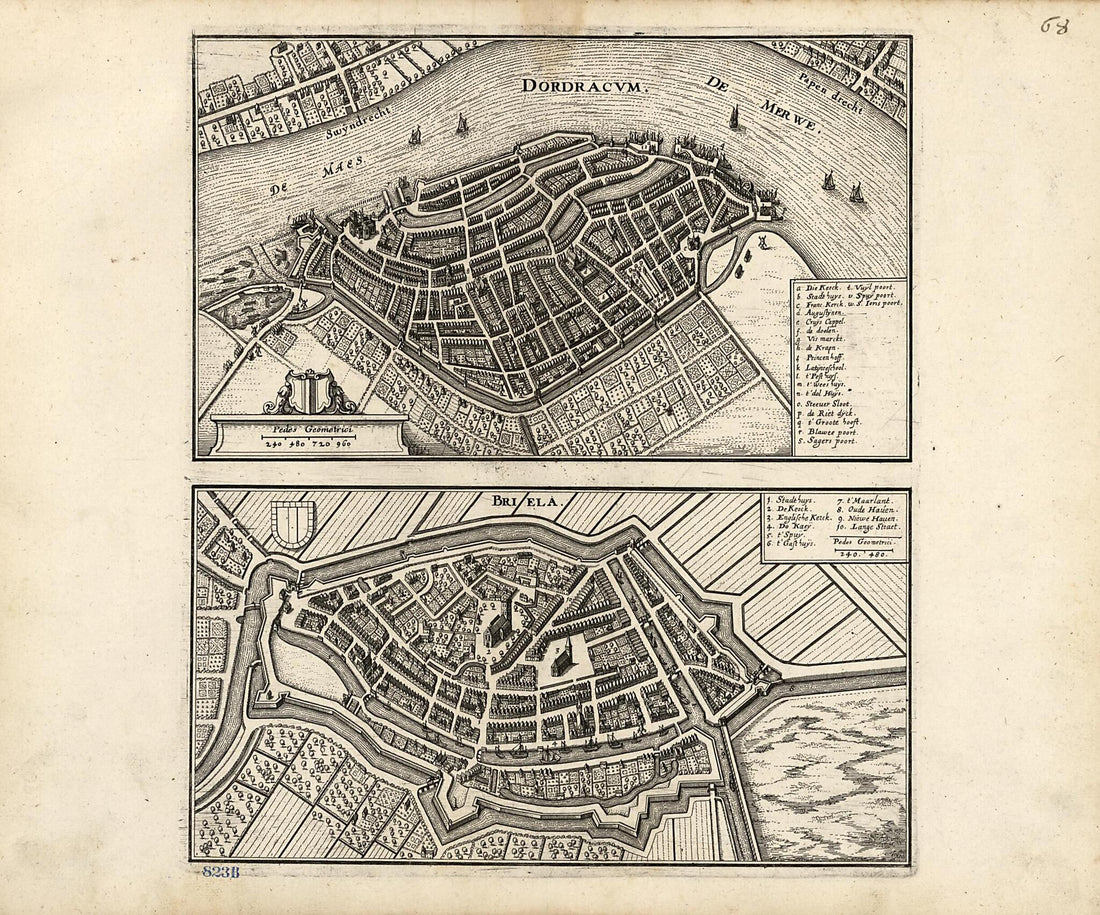 This old map of Dordracvm ; Briela from 1646 was created by Pierre D Avity, Matthaeus Merian in 1646