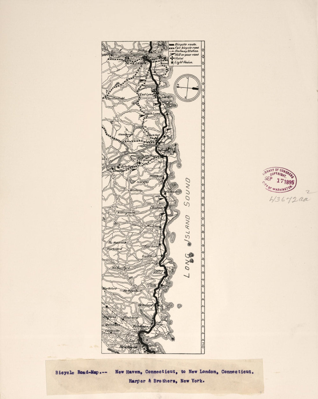 This old map of Map : New Haven, Connecticut, to New London, Connecticut from 1895 was created by  Harper &amp; Brothers in 1895