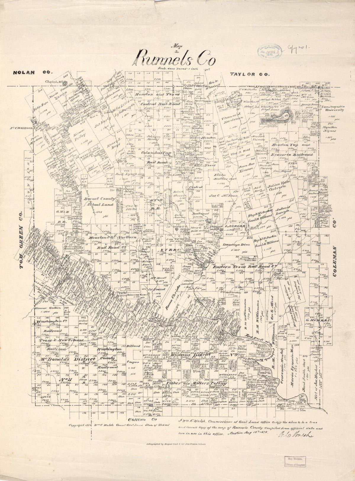 Map of Runnels Co in 1879 by Relic Map Company