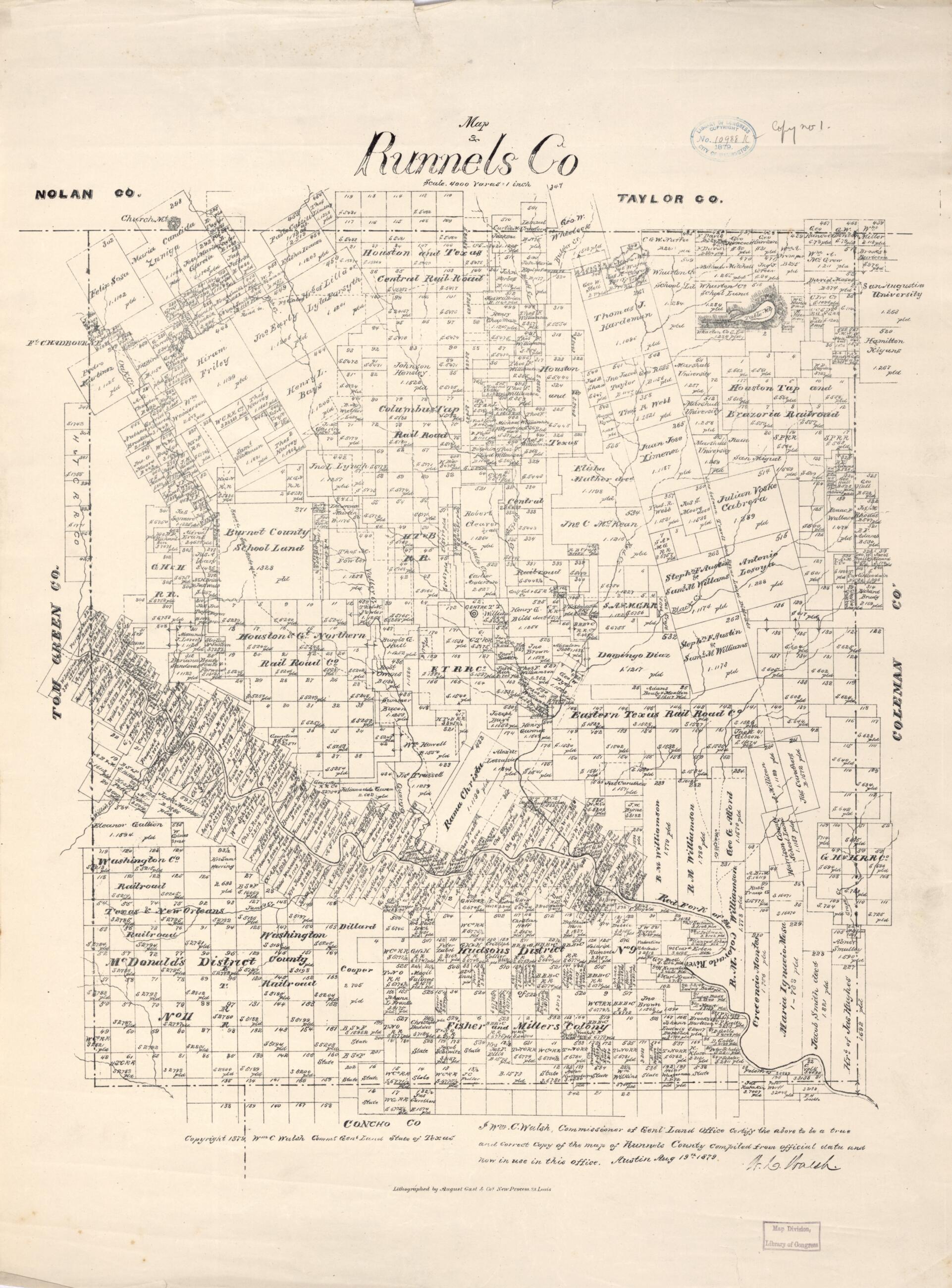 This old map of Map of Runnels Co from 1879 was created by  Texas. General Land Office, W. C. (William C.) Walsh in 1879