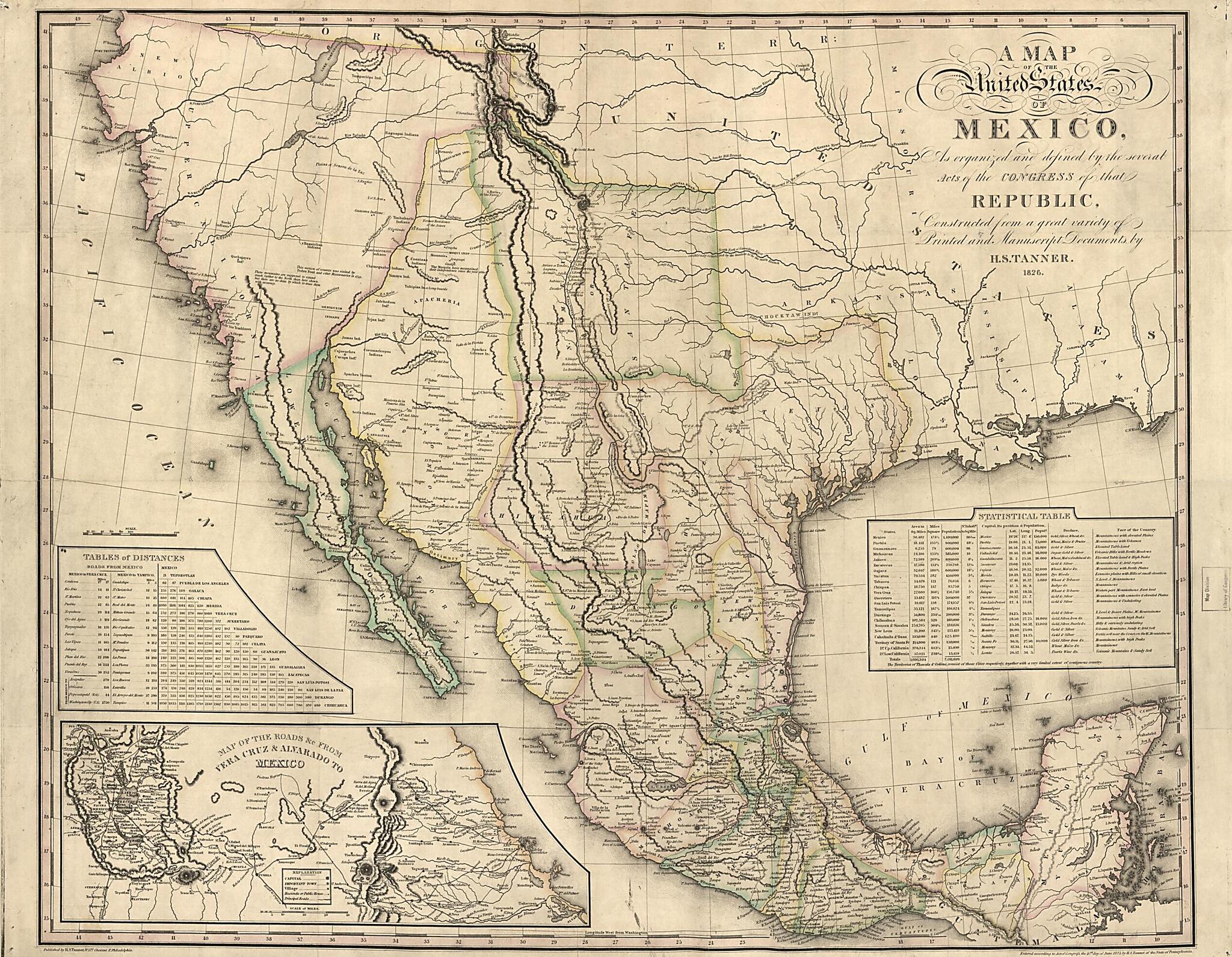 This old map of A Map of the United States of Mexico : As Organized and Defined by the Several Acts of the Congress of That Republic, Constructed from a Great Variety of Printed and Manuscript Documents from 1826 was created by Henry Schenck Tanner in 18