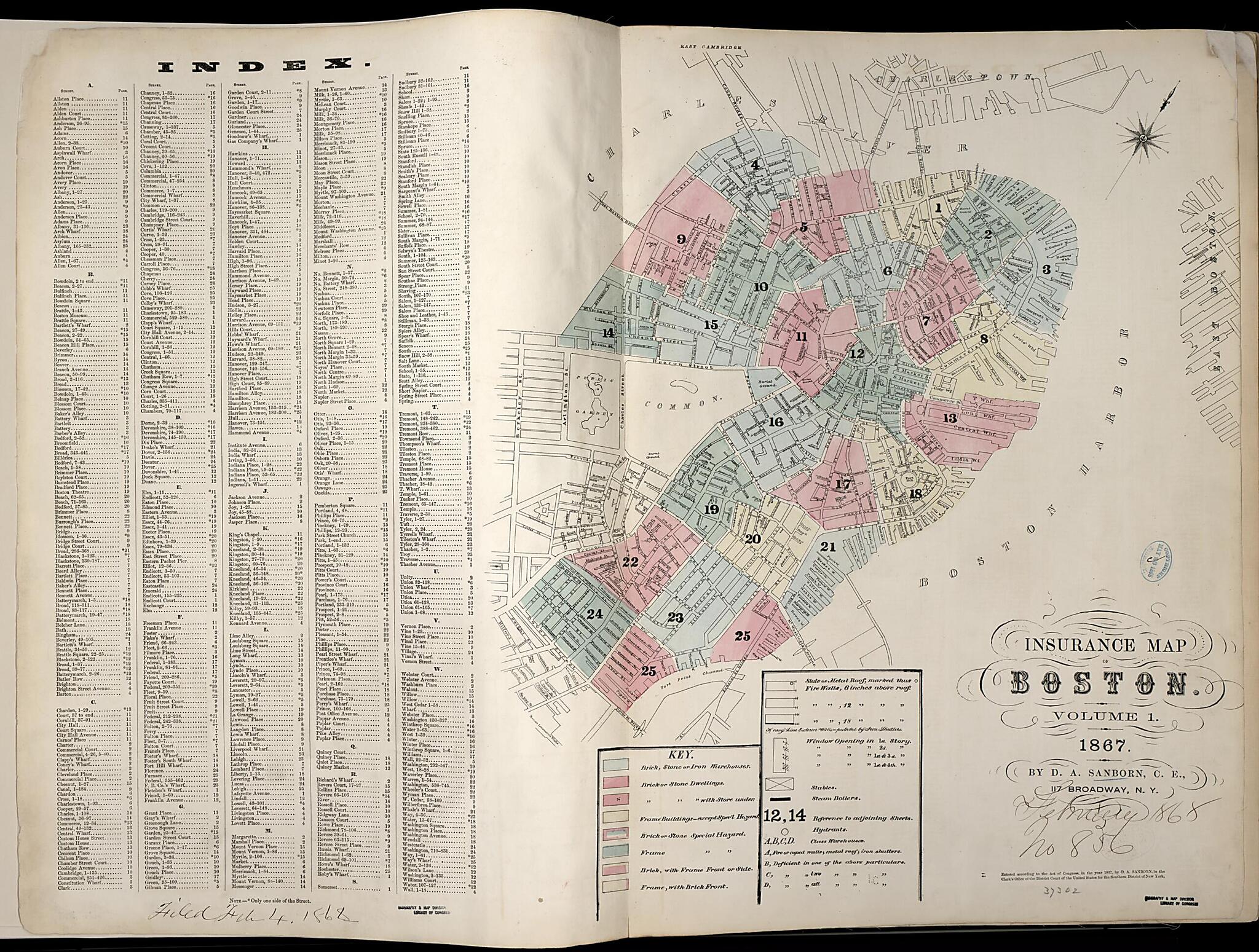This old map of Insurance Map of Boston. Volume 1 from 1867 was created by D. A. (Daniel Alfred) Sanborn in 1867
