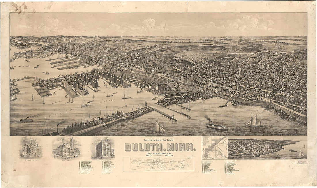 This old map of Perspective Map of the City of Duluth, Minnesota from 1893 was created by Wis.) American Publishing Co. (Milwaukee in 1893
