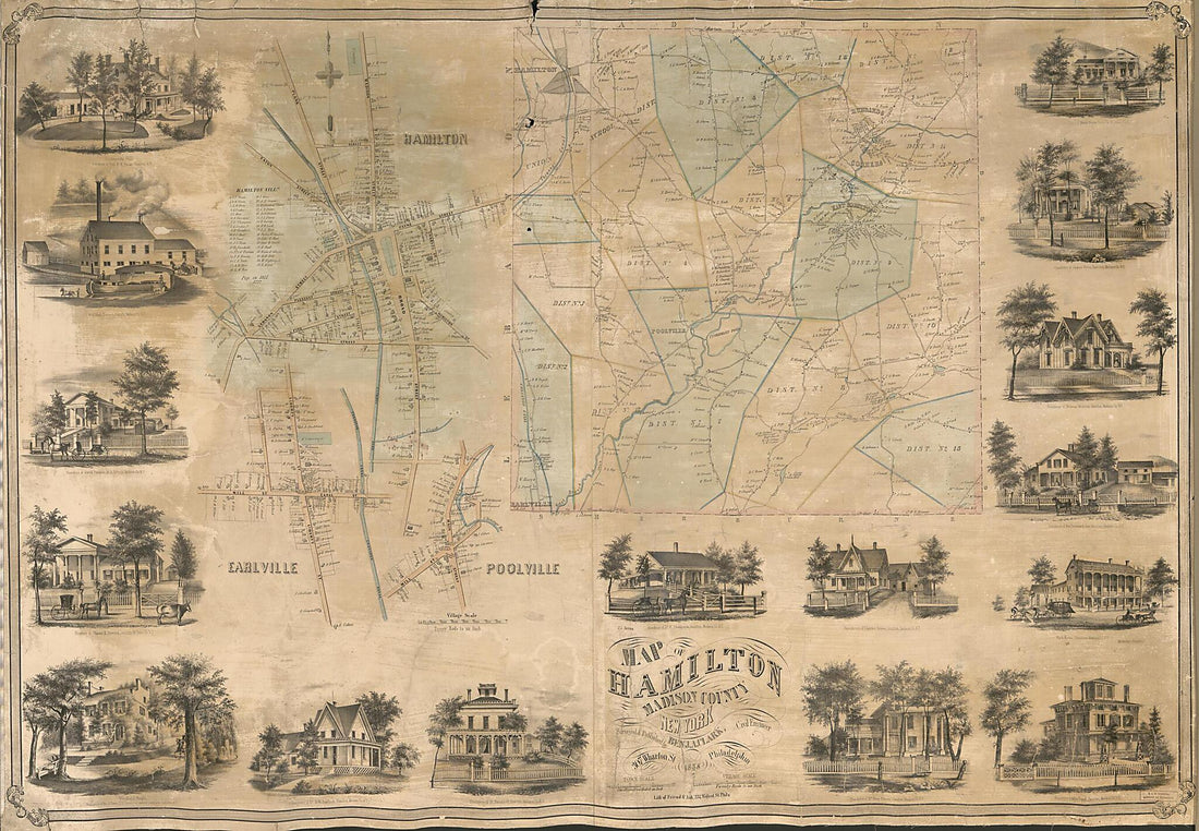 This old map of Map of Hamilton, Madison County, New York from 1858 was created by Benjamin A. Clark,  Friend &amp; Aub in 1858