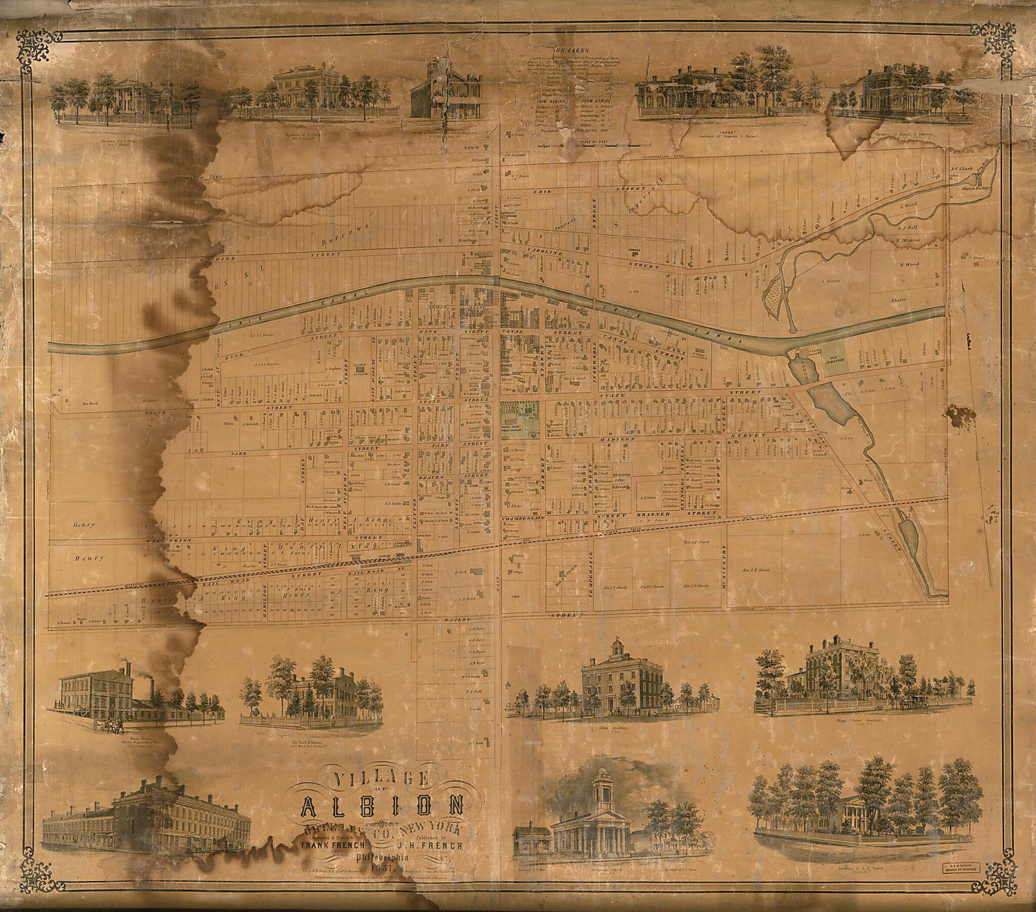 This old map of Village of Albion, Orleans County, New York (Village of Albion, Orleans County, New York) from 1857 was created by Frank F. French, J. H. (John Homer) French, W. H. Rease in 1857