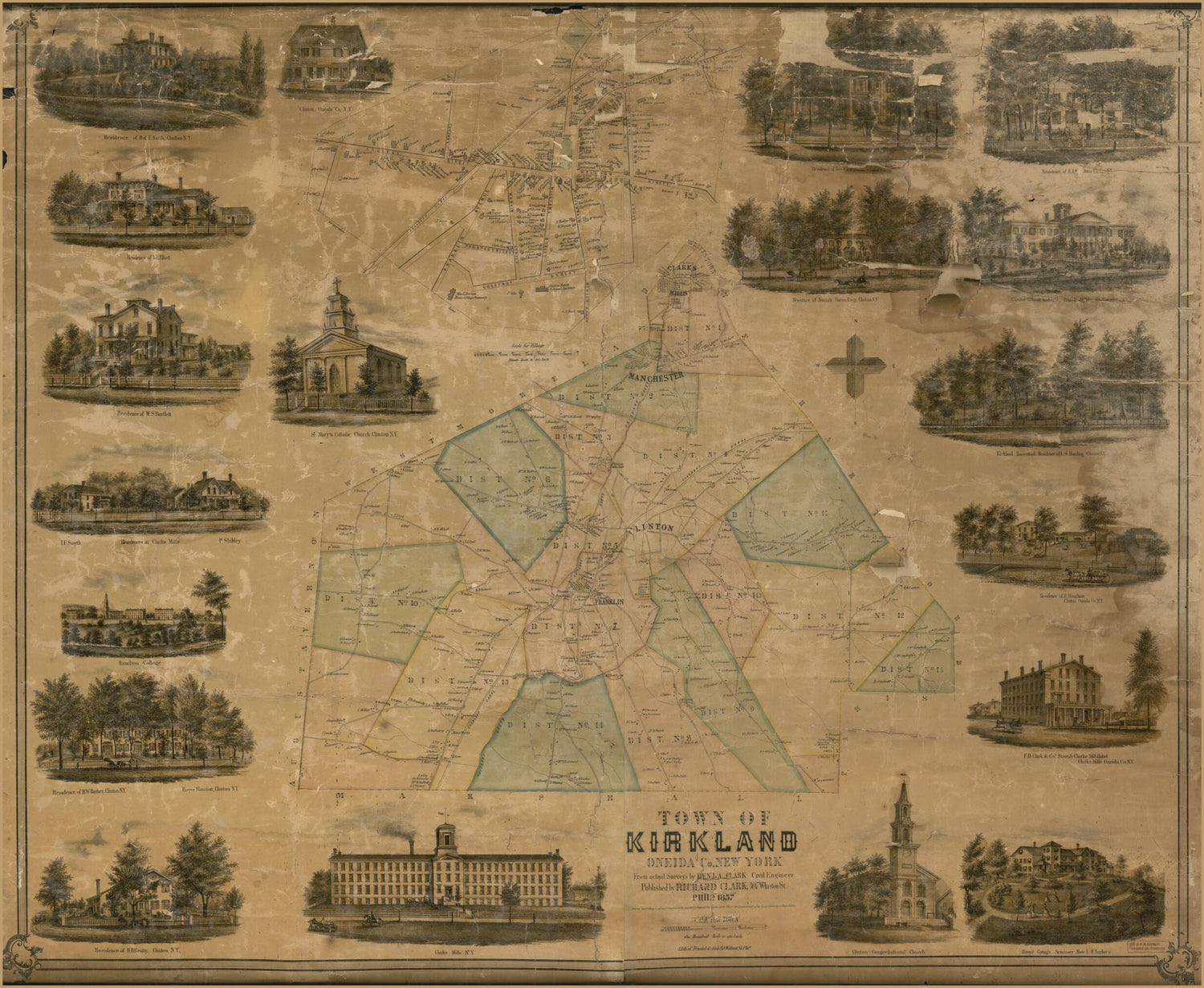This old map of Town of Kirkland, Oneida Co., New York (Town of Kirkland, Oneida County, New York) from 1857 was created by Benjamin A. Clark,  Friend &amp; Aub in 1857