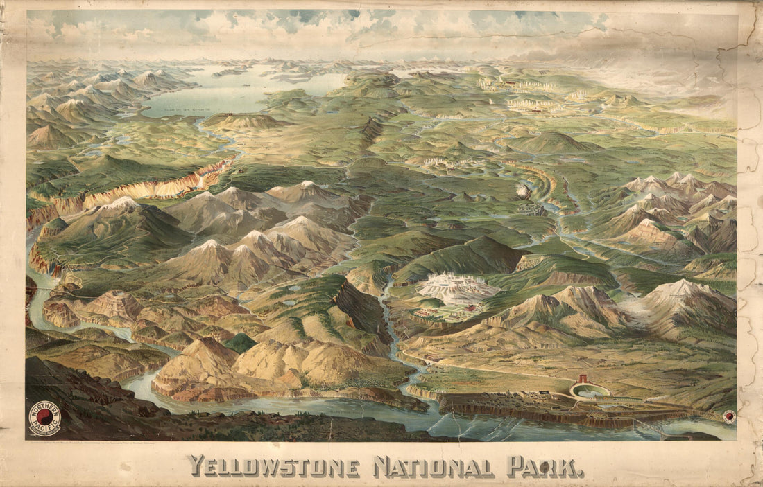 This old map of Yellowstone National Park from 1904 was created by  Northern Pacific Railway Company, H. (Henry) Wellge in 1904