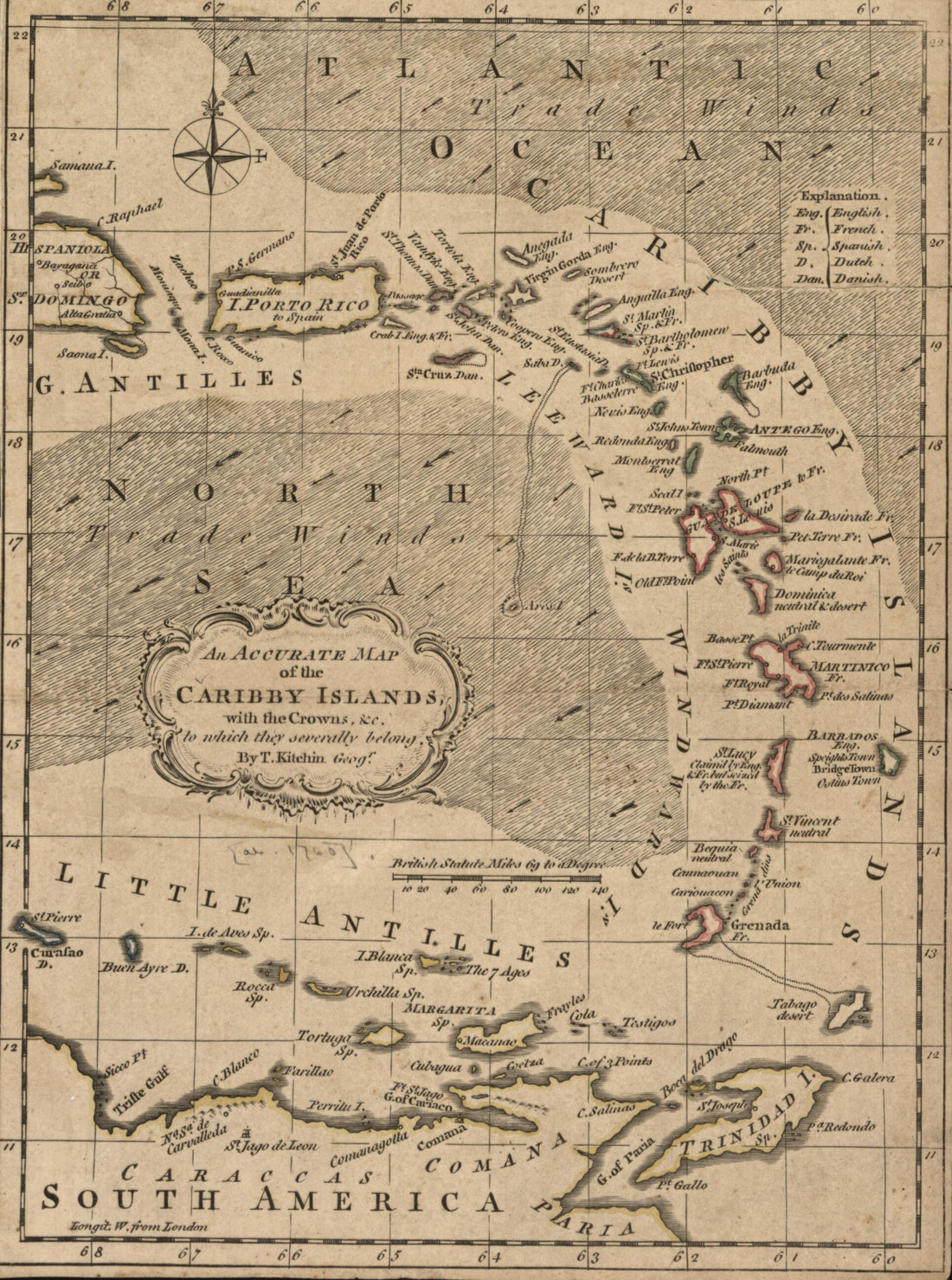 An Accurate Map of the Caribby Islands With the Crowns &amp;c. to Which They Severally Belong 1759 by Relic Map Company
