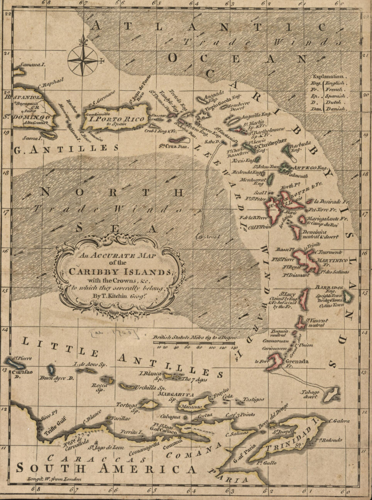 An Accurate Map of the Caribby Islands With the Crowns &amp;c. to Which They Severally Belong 1759 by Relic Map Company
