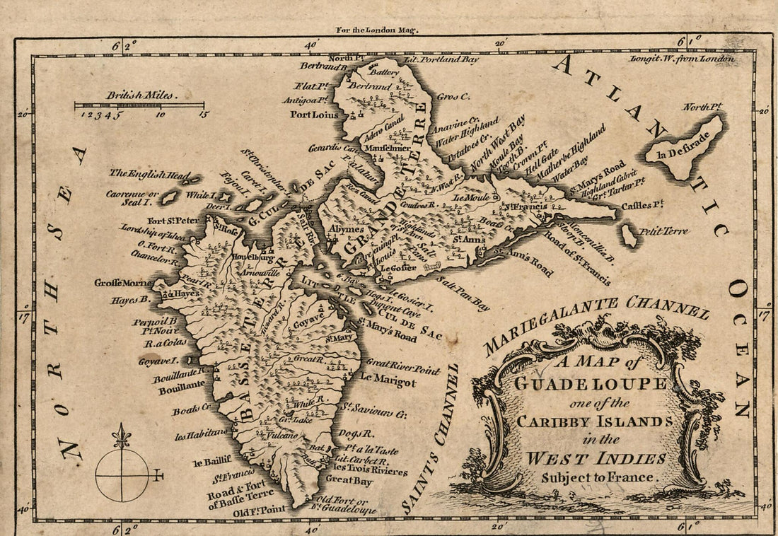This old map of A Map of Guadeloupe, One of the Caribby Islands In the West Indies Subject to France from 1759 was created by  in 1759