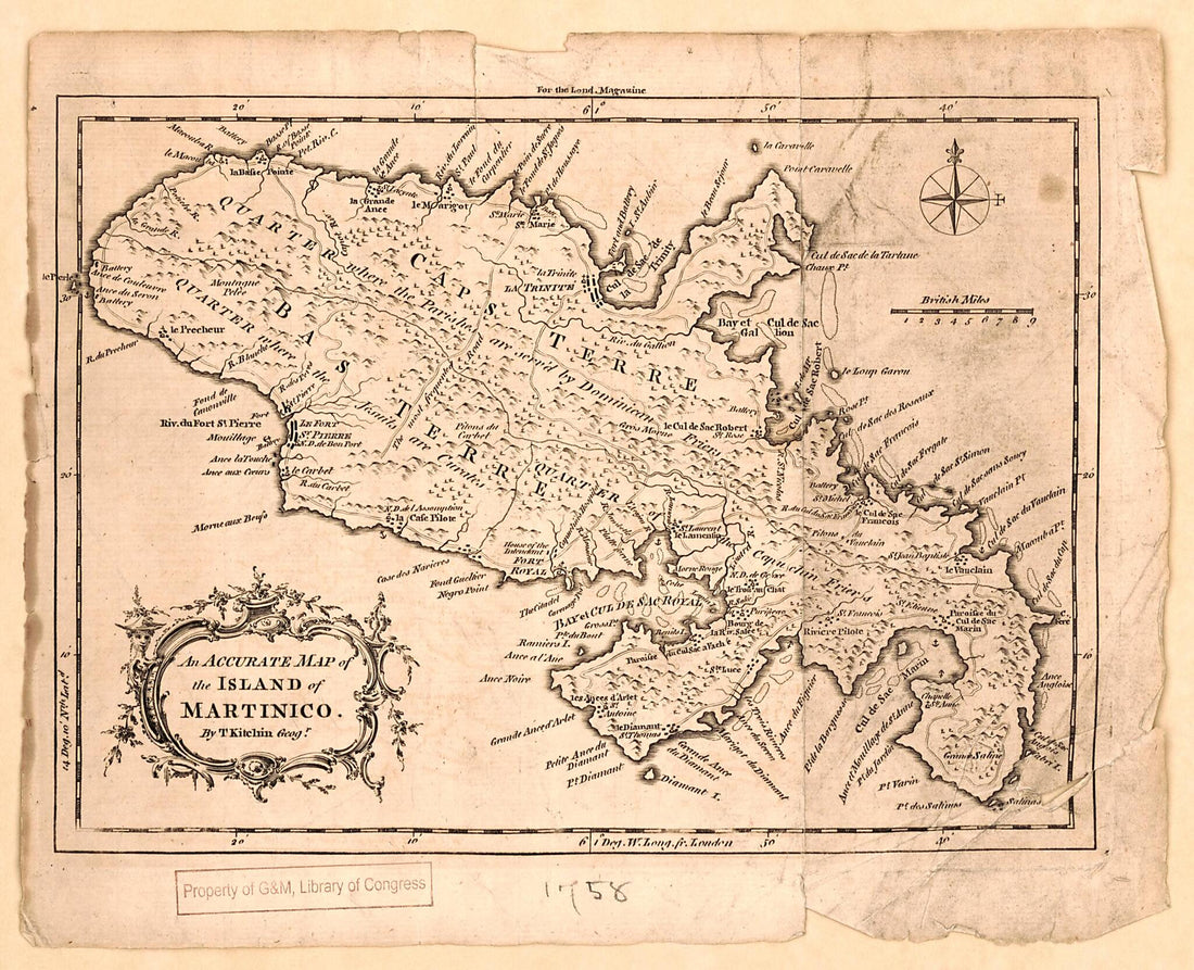 This old map of An Accurate Map of the Island of Martinico from 1758 was created by Thomas Kitchin in 1758