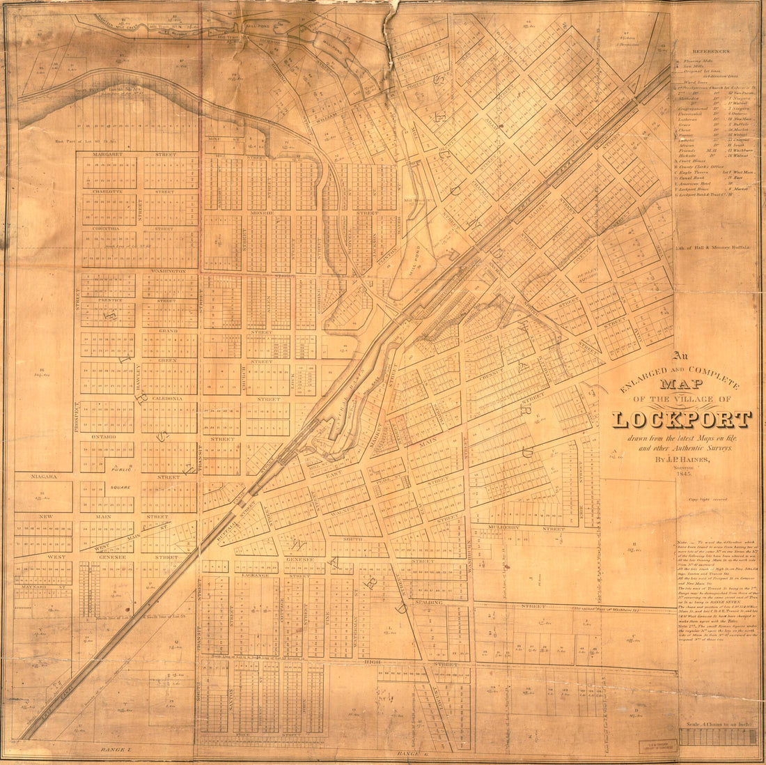 This old map of An Enlarged and Complete Map of the Village of Lockport : Drawn from the Latest Maps On File and Other Authentic Surveys from 1845 was created by Jesse P. Haines,  Hall &amp; Mooney in 1845