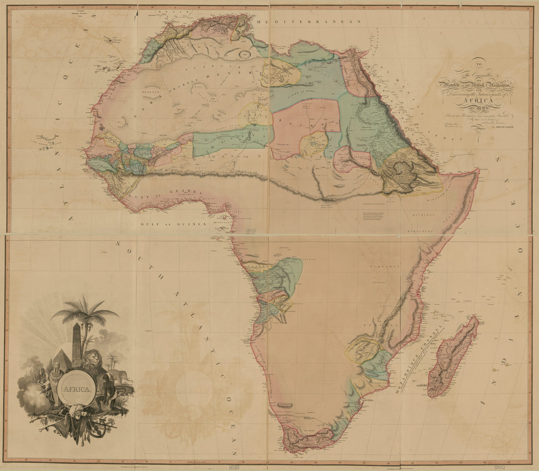 This old map of Africa : to the Committee and Members of the British Association Discovering the Interior Parts of Africa This Map Is With Their Permission Most Respectfully Inscribed from 1802 was created by Aaron Arrowsmith in 1802
