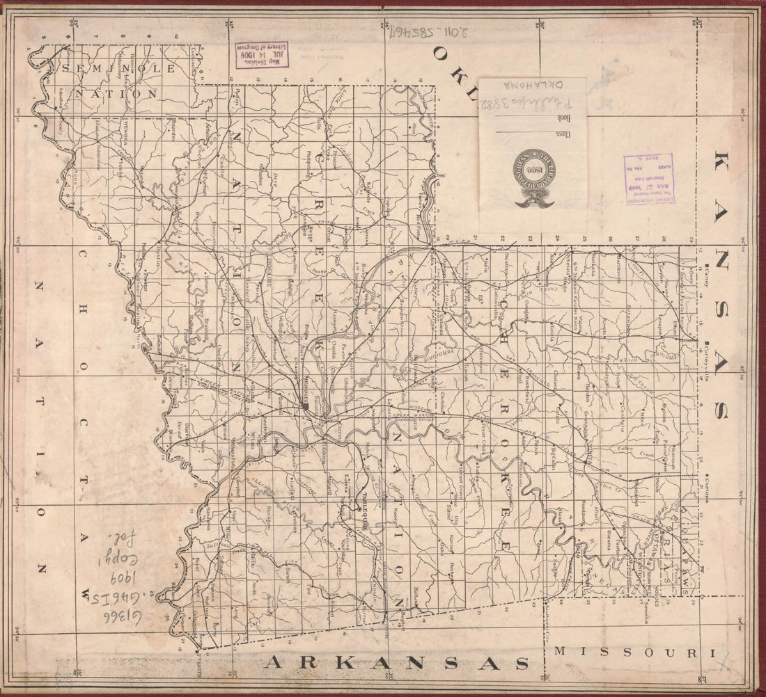 This old map of Cherokee Nation from 1909 was created by  Indian Territory Map Co in 1909