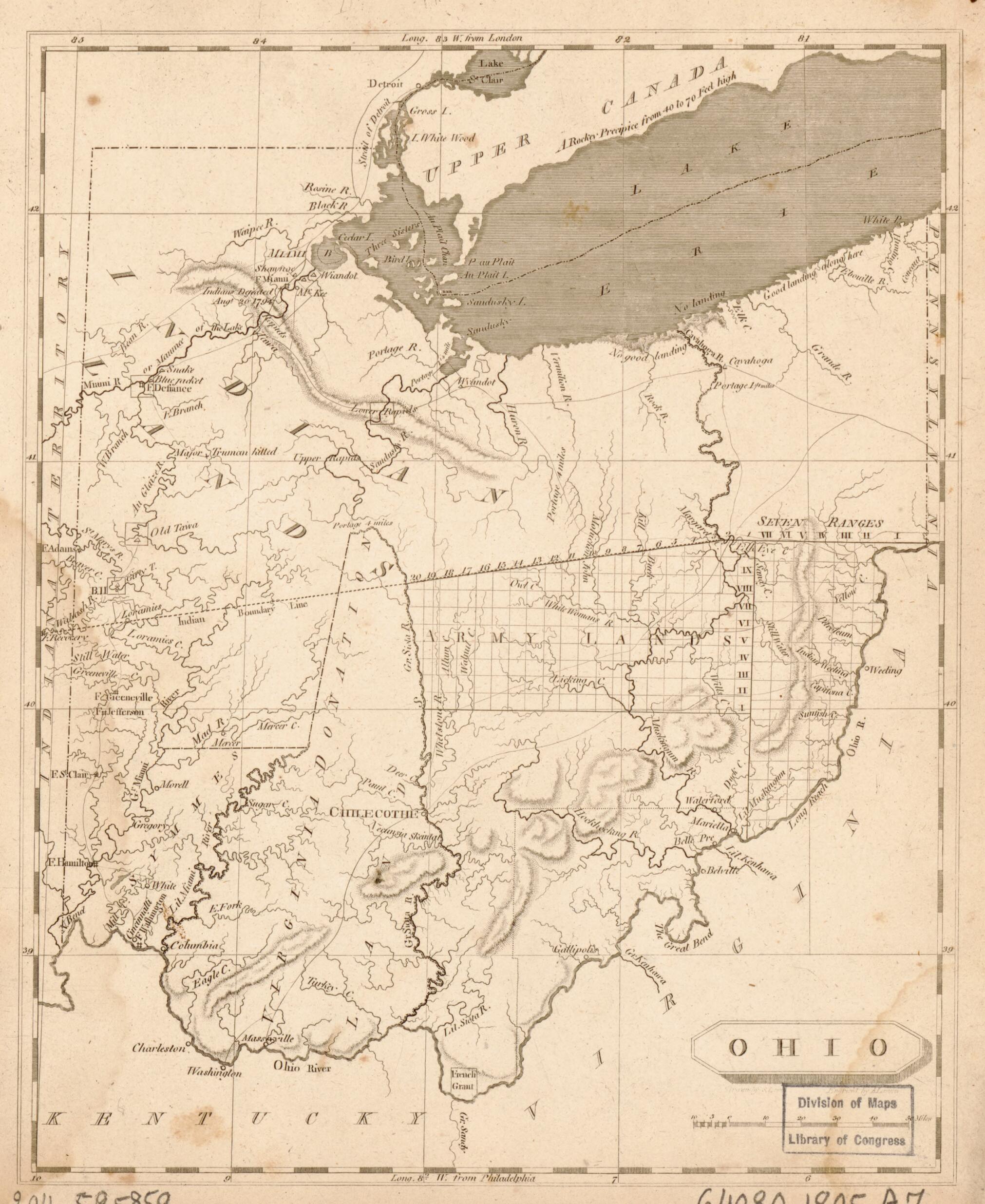 This old map of Ohio from 1805 was created by Aaron Arrowsmith, Samuel Lewis in 1805