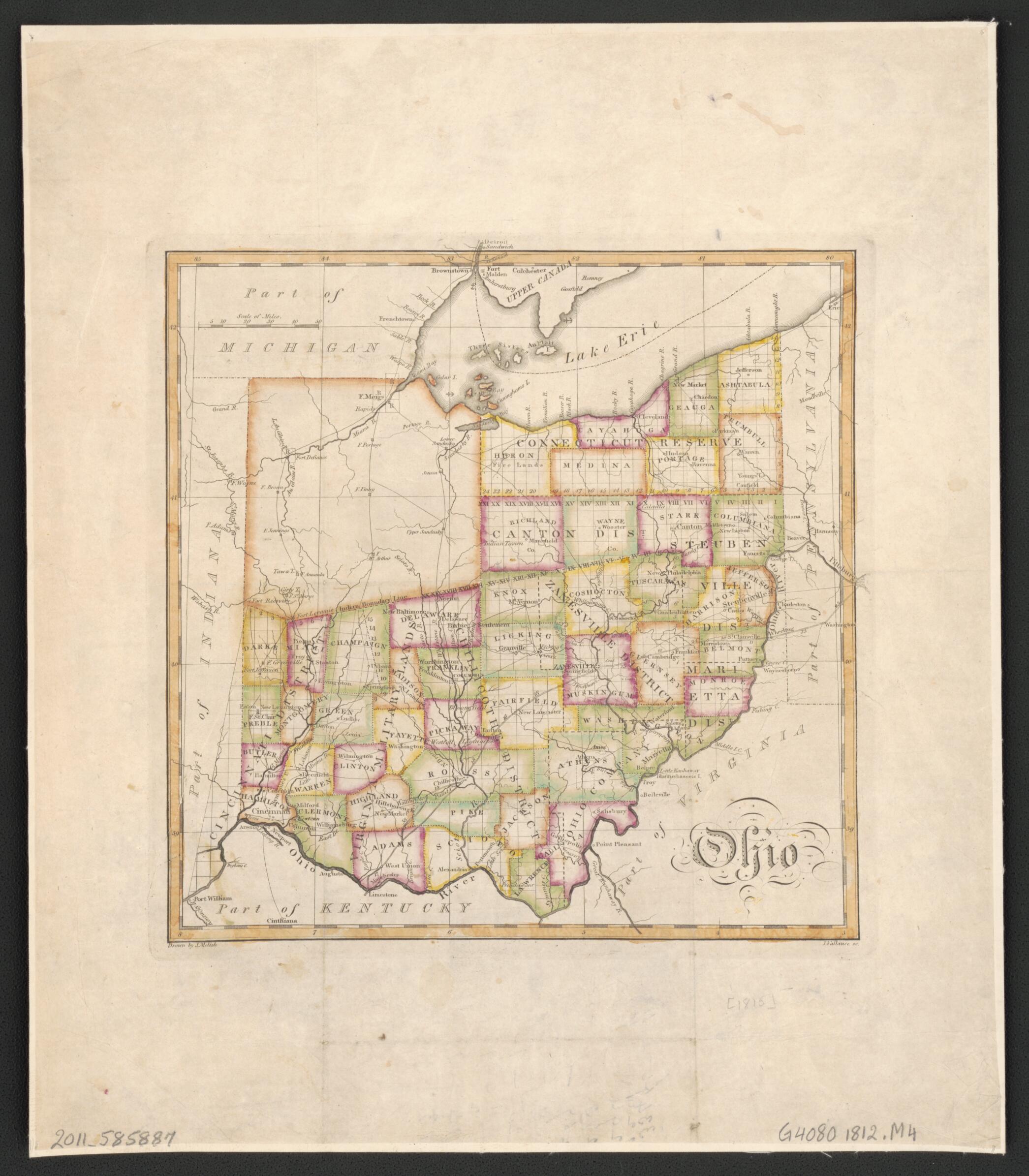 This old map of Ohio from 1812 was created by John Melish, J. (John) Vallance in 1812