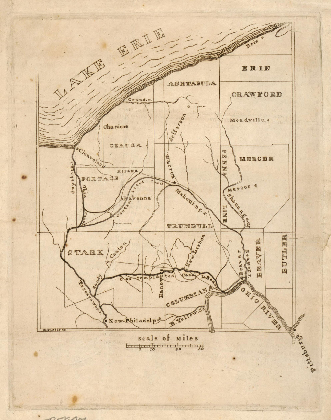 This old map of Ohio from 1820 was created by Jacob Hostetter in 1820